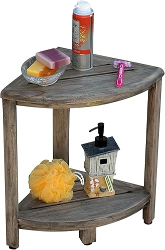 Miniatura 3 de Unknown1 Oasis - Estante de ducha de esquina de teca de 2 niveles en acabado gris, moderno y contemporáneo, color gris