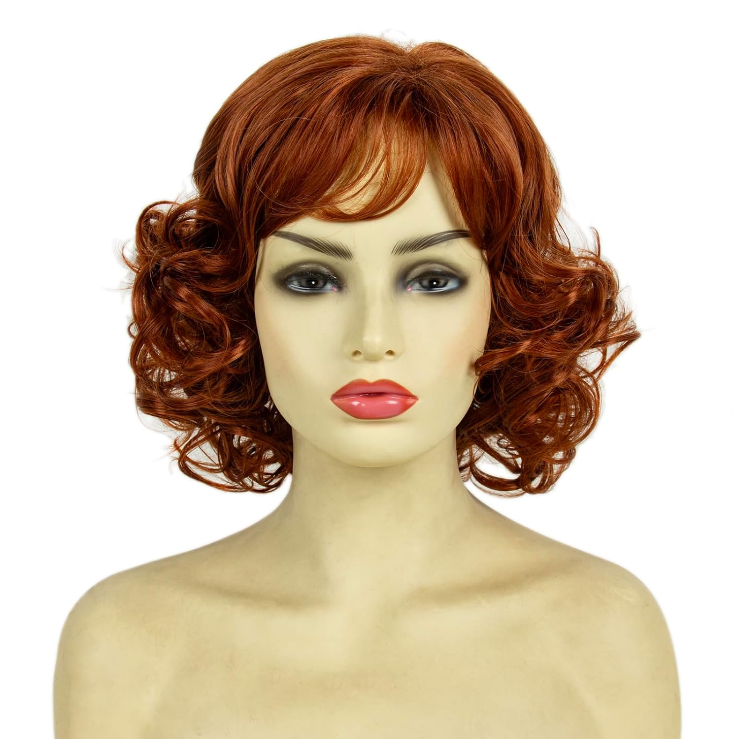 Copper Red Short Curly Wigs for Women Heat Resistant Synthetic Hair Water Wave Womens Wigs for Old Lady Mrs Claus Wig