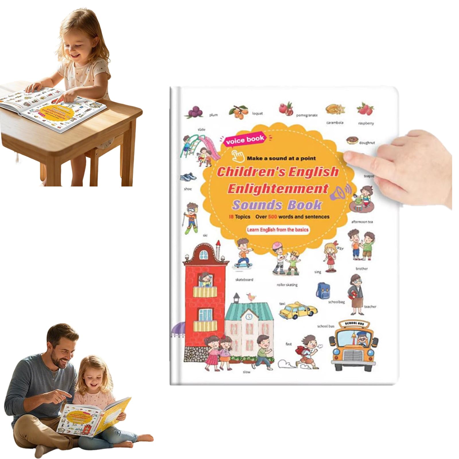 500-Word Audio Learning Book for Toddlers 2026 New English Sound Books for Kids 500+ Words Talking Interactive Audio Books for Early Learning English Rechargable Children's First Talking Book