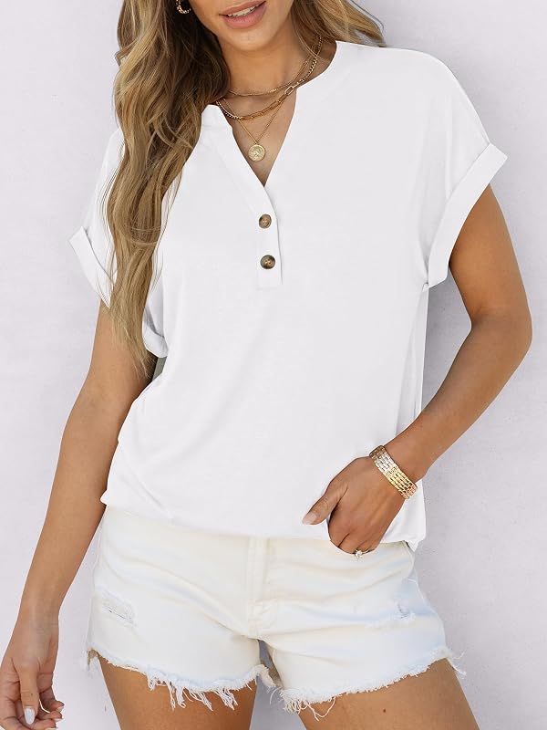 ANRABESS Womens Short Sleeve Henley Tops V Neck Dressy Casual Blouses Summer Trendy Tee Shirts 2026 Vacation Fashion Clothes White M by ANRABESS - Image 7