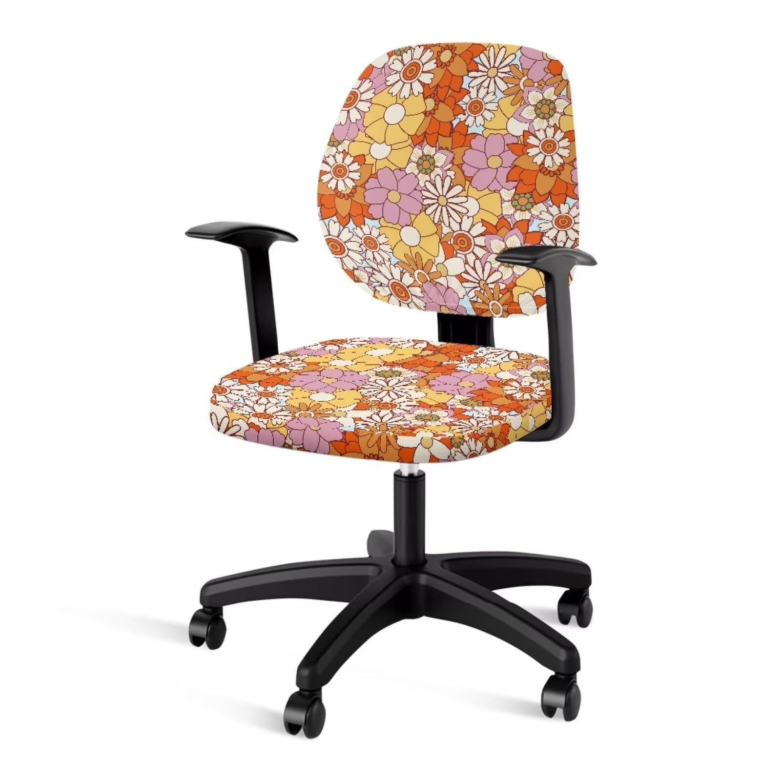 Cadowhimsy Hippie Daisy Flower Print Office Chair Slipcover 2 Piece Desk Chair Cover Removable Computer Chair Protective Cover Rotating Swivel Chair Slipcover Office Decoration