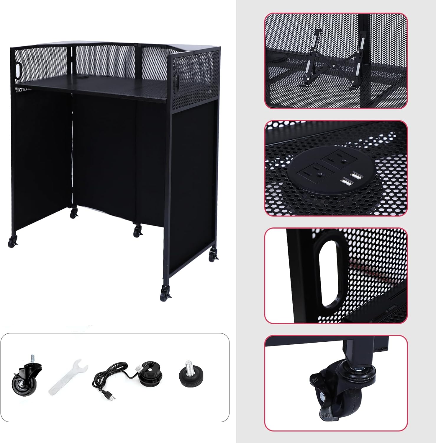 Nice C DJ Booth, DJ Table, DJ Facade, Portable DJ Booth Table with Lighting Scrims, Carry Case, 40x20 inch