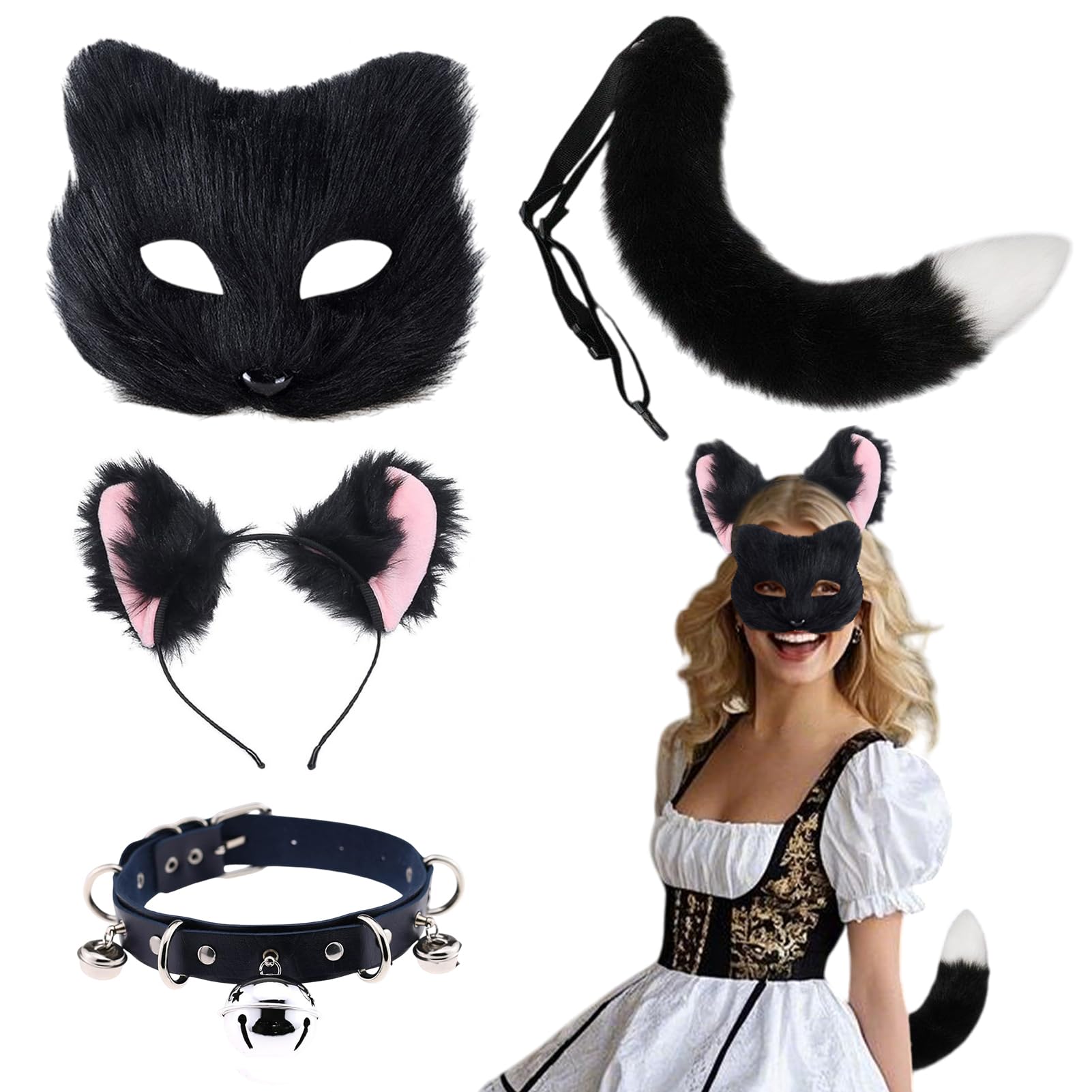 Fox Mask Tail Set Faux Fur Adult Women