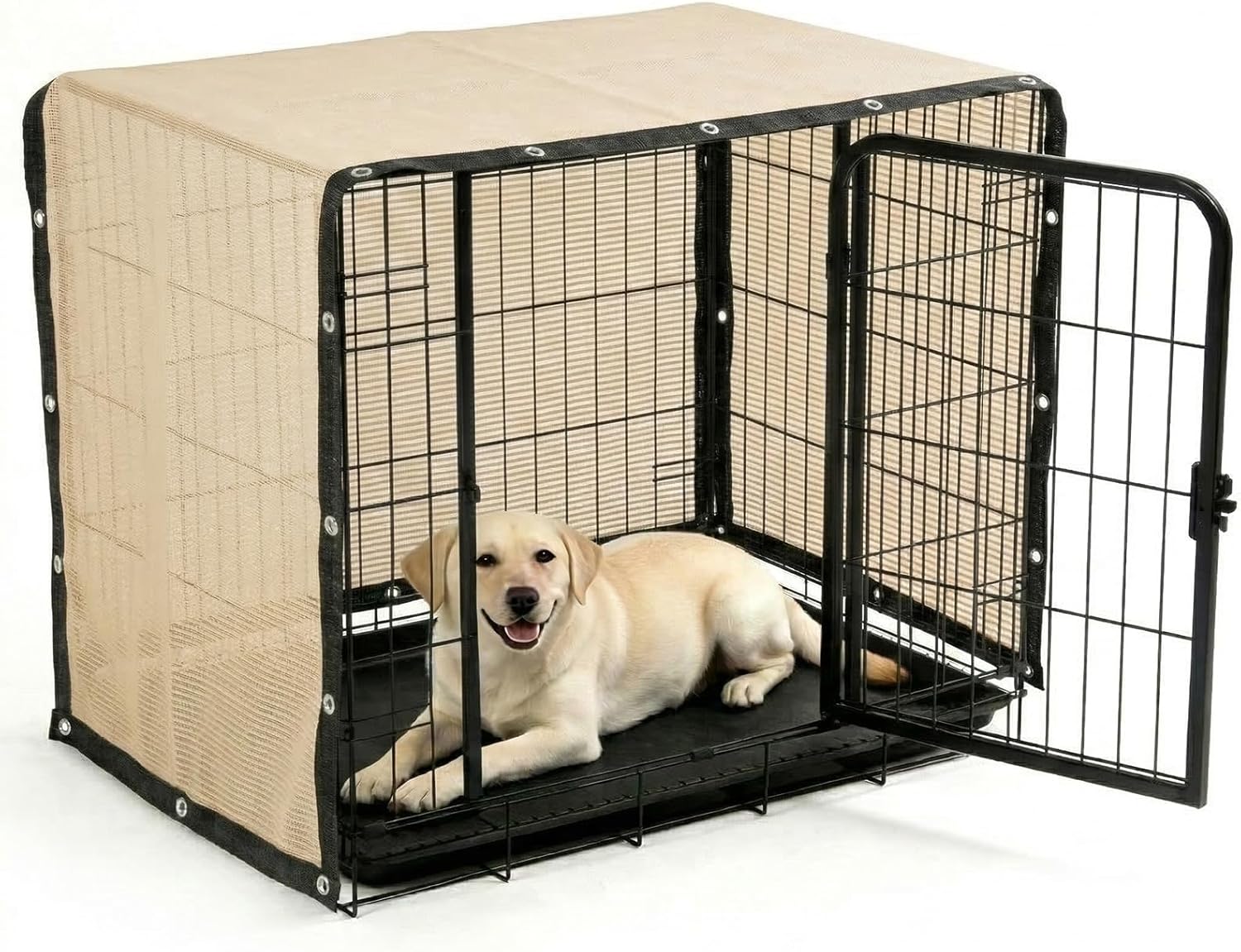 ShadeMart 90% UV Block Sun Shade Cloth for Dog Kennel Cover, 2' x 4' Beige Pet Playpen Sunshade with Grommets, Durable Mesh Tarp for Crate, Patio, Stable,Chicken Coop & Outdoor Privacy Screen.