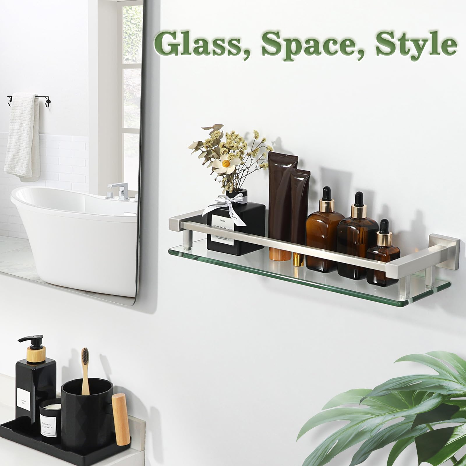 Étagère Salle De Bain En Verre Trempé Et Acier Inox Nickel Brossé - Murale - Neuf