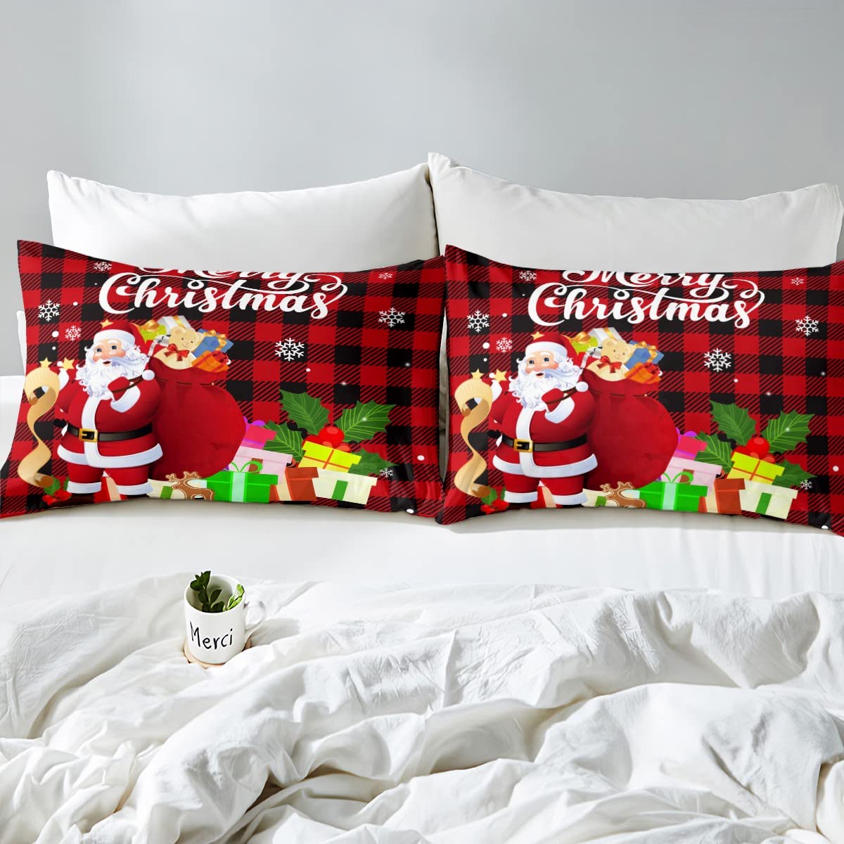 Kerst Laken Set Kids Cartoon Kerstman Lakens Met Diepe Pocket Hoeslaken Voor Jongens Meisjes Sneeuwvlok Geschenkdozen Beddengoed Set Ademend Buffalo Check Beddengoed Set Dubbele Maat