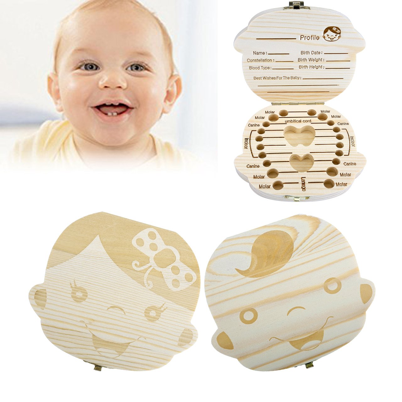 CozyCabin Baby Teeth Box, Cute Wood Baby Teeth Storage Box Delicious Souvenir Teeth