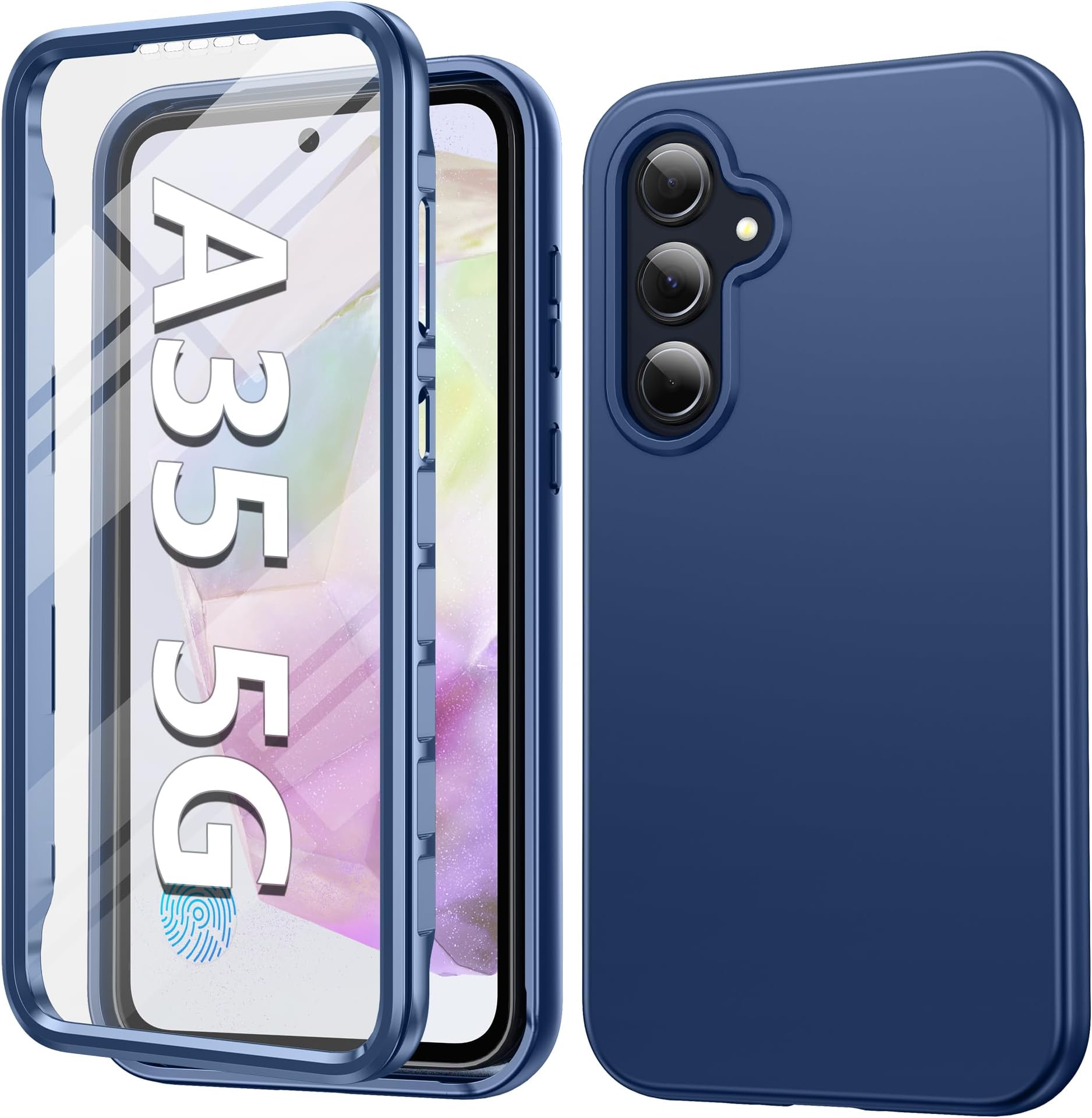 FNTCASE for Samsung Galaxy A35-5G Case: Phone Case with Built-in Screen Protector Protective Silicone Cell Phone Cover Rugged Shockproof Full Protection Slim Dual Layer Case for Men Women Kids Blue