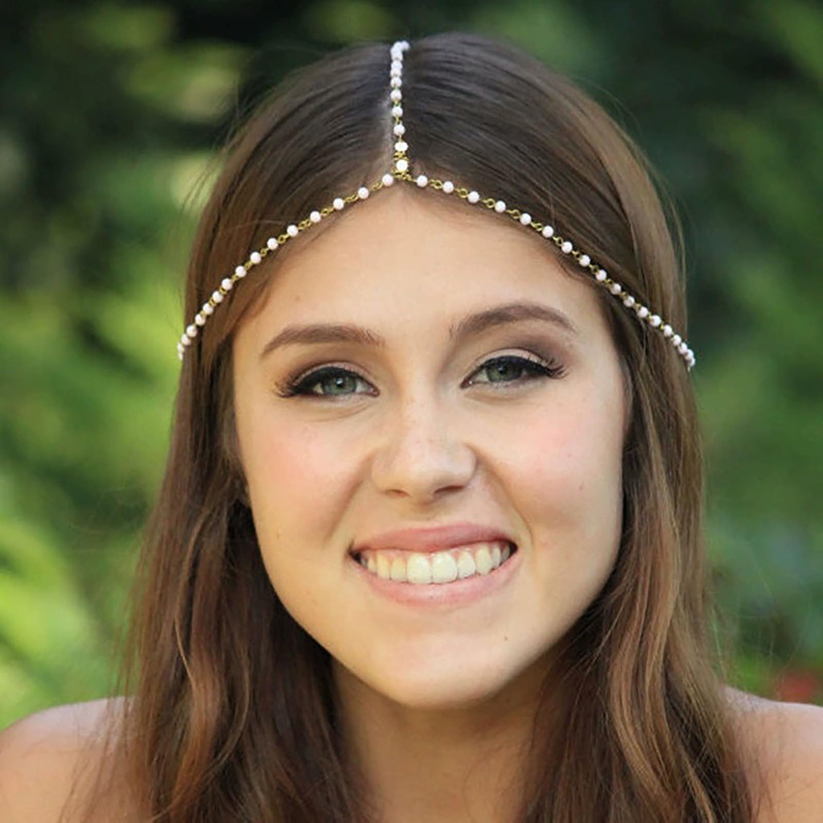 Inateannal Boho Pearl Head Chain Headpiece Jewelry Pearl Beaded Bridal Hair Chain Pearls Hair Headpiece Gold Tassel Headdress Wedding Headpiece Accessories Jewelry for Women - Image 2