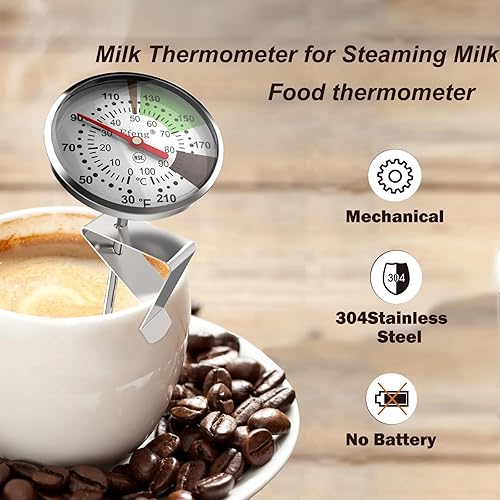 Miniatura 3 de Termómetro de espuma de leche de bolsillo de lectura instantánea con esfera de 1 pulgada y clip de sonda de 5 pulgadas, la mejor comida de lectura