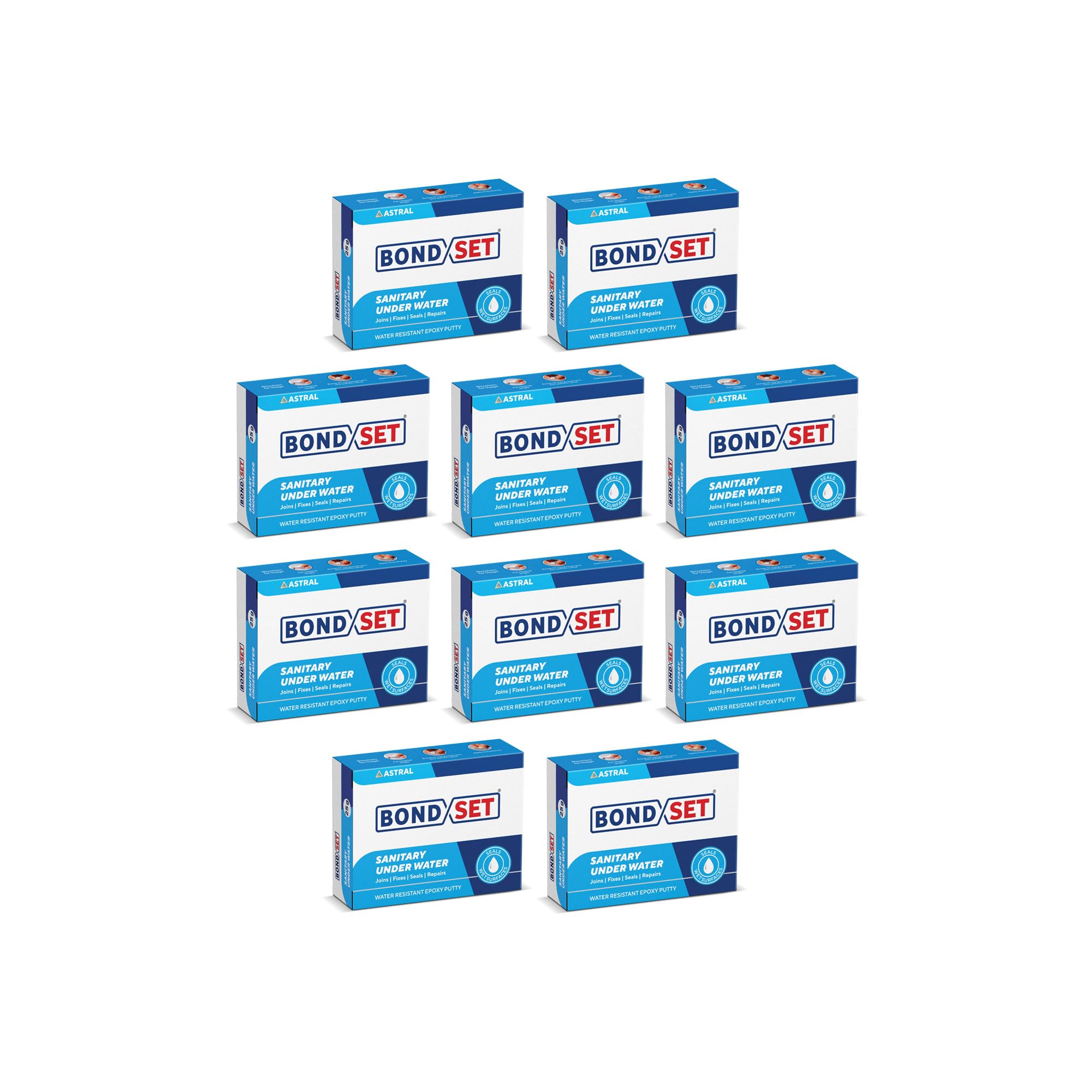 Bondset Sanitary Under Water, 25g x 10 Pack | Fast-Setting Waterproof Epoxy Putty for Wet, Damp & Underwater Repairs | 5–10 Minute Setting | Strong Bond for Pipes, Tanks & Surfaces