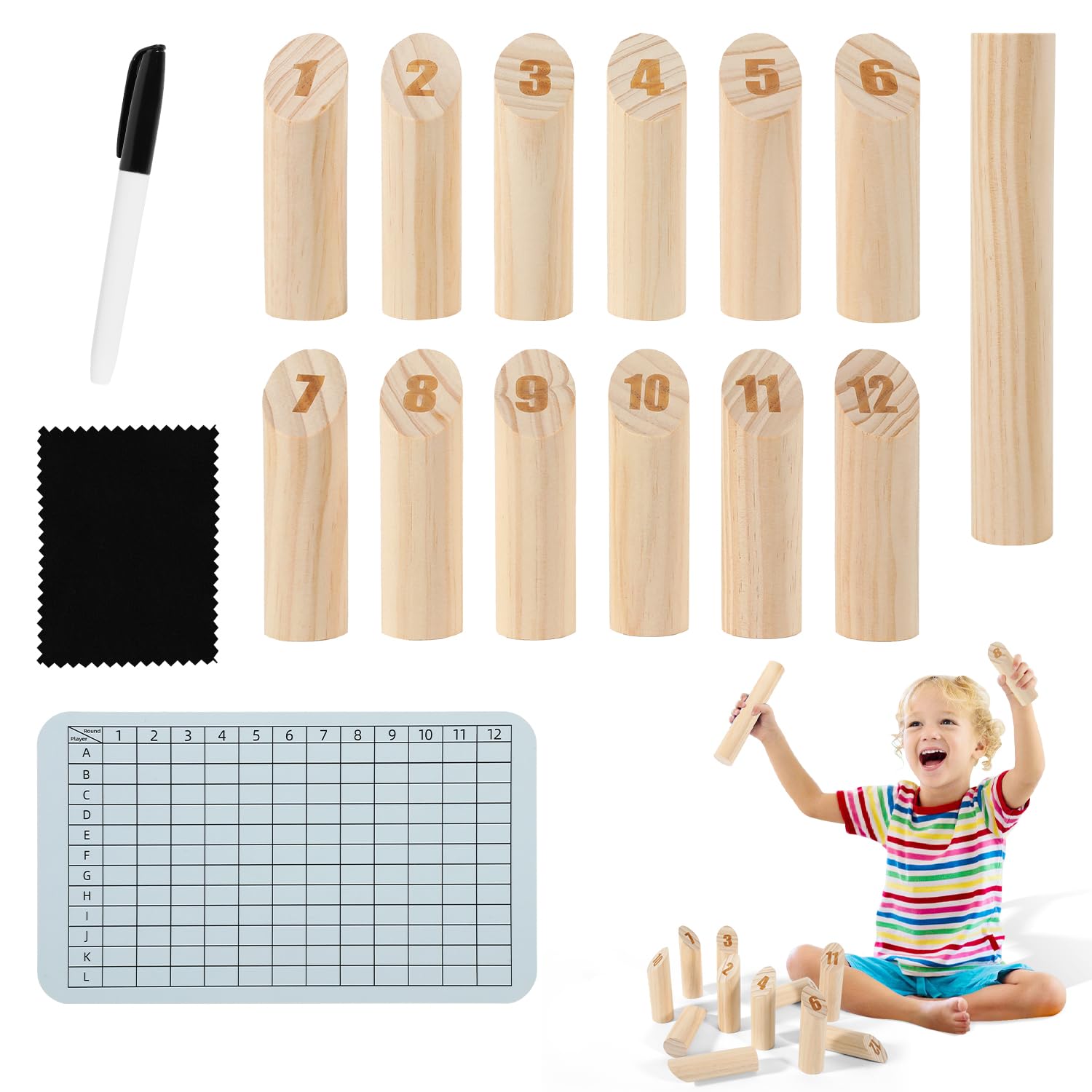 Kubb Wikinger Spiel aus Naturholz – Skandinavisches Wurfspiel für Erwachsene und Kinder – Outdoor-Spiel für Garten, Strand und Park – Inklusive Spielanleitung