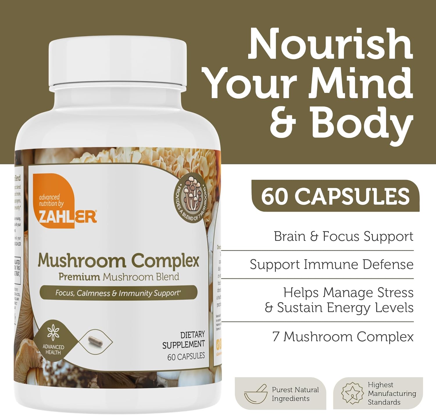 Zahler Mushroom Complex Premium Mushroom Blend, Focus, Calmness & Immunity Support, 60 Capsules. - Image 2