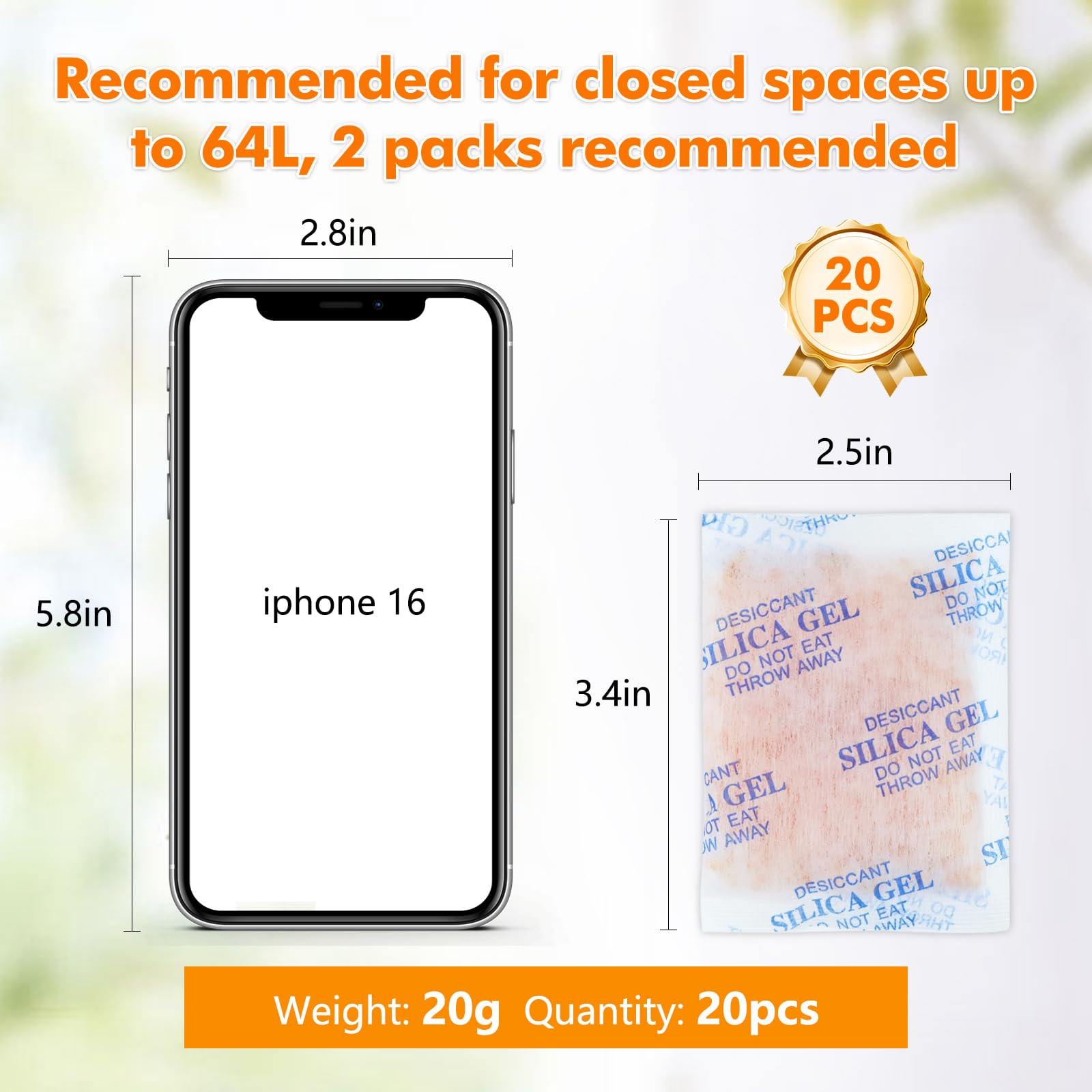 Gigmeta 20 g x 20 Pcs Bolsas de Gel de Sílice Deshumidificadoras con Indicador Naranja/Verde