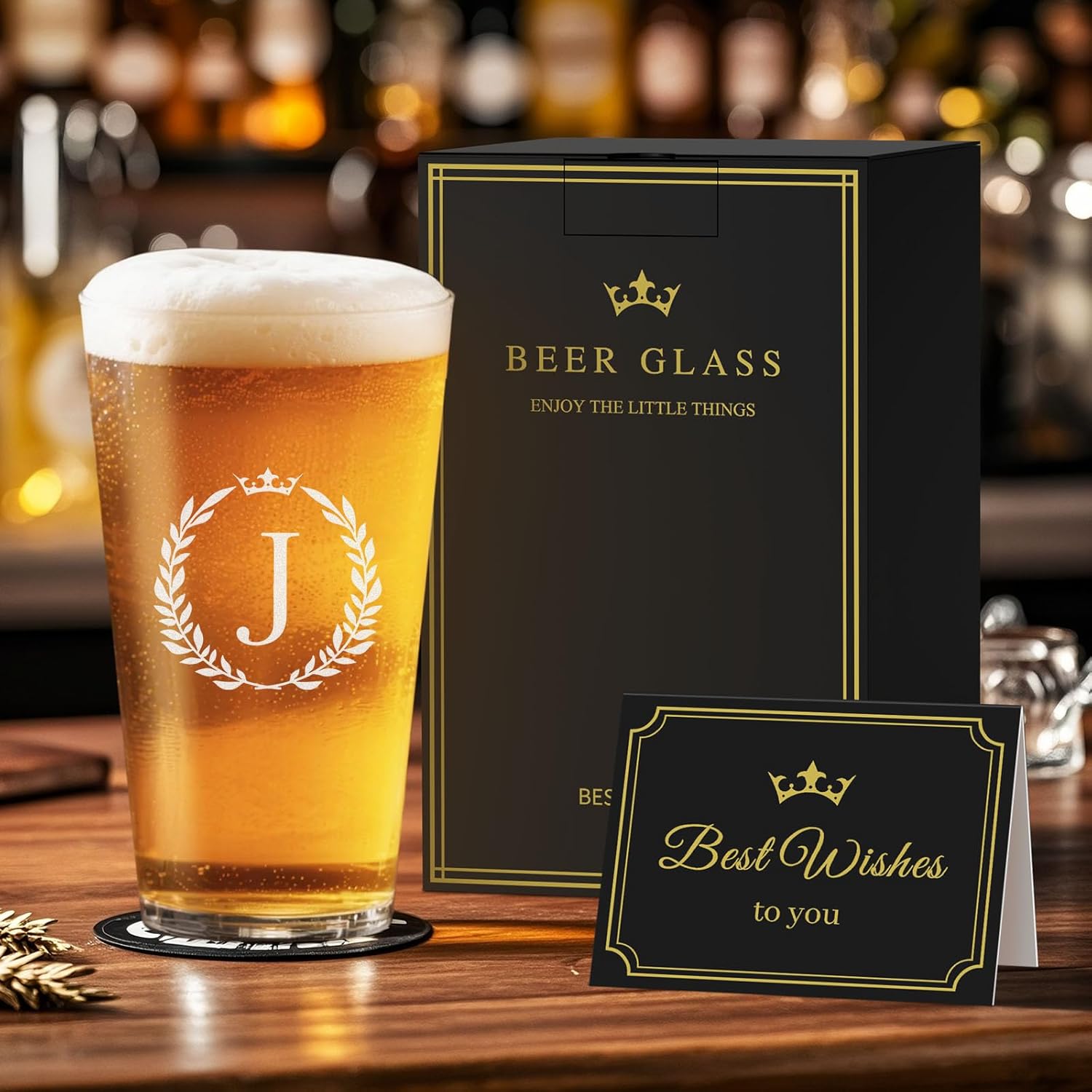 Personalized Beer Glasses Gifts for Men, 16 oz Pint Glasses Monogrammed A-Z Drinking Glass Cups Customized Gift, Unique Christmas Anniversary Birthday Gifts for Men Him Dad Brother Husband Grandpa (J) - Image 7