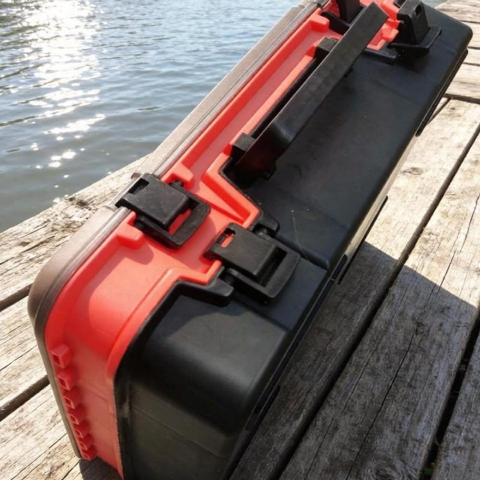 Amagogo Estuche Pesca Resistente con Tapa Transparente y Dos Niveles para Guardar Señuelos Anzuelos y Pesca con Cierre y Asa Acuada para Organizar Utensilios Pesca en Viajes, Negro