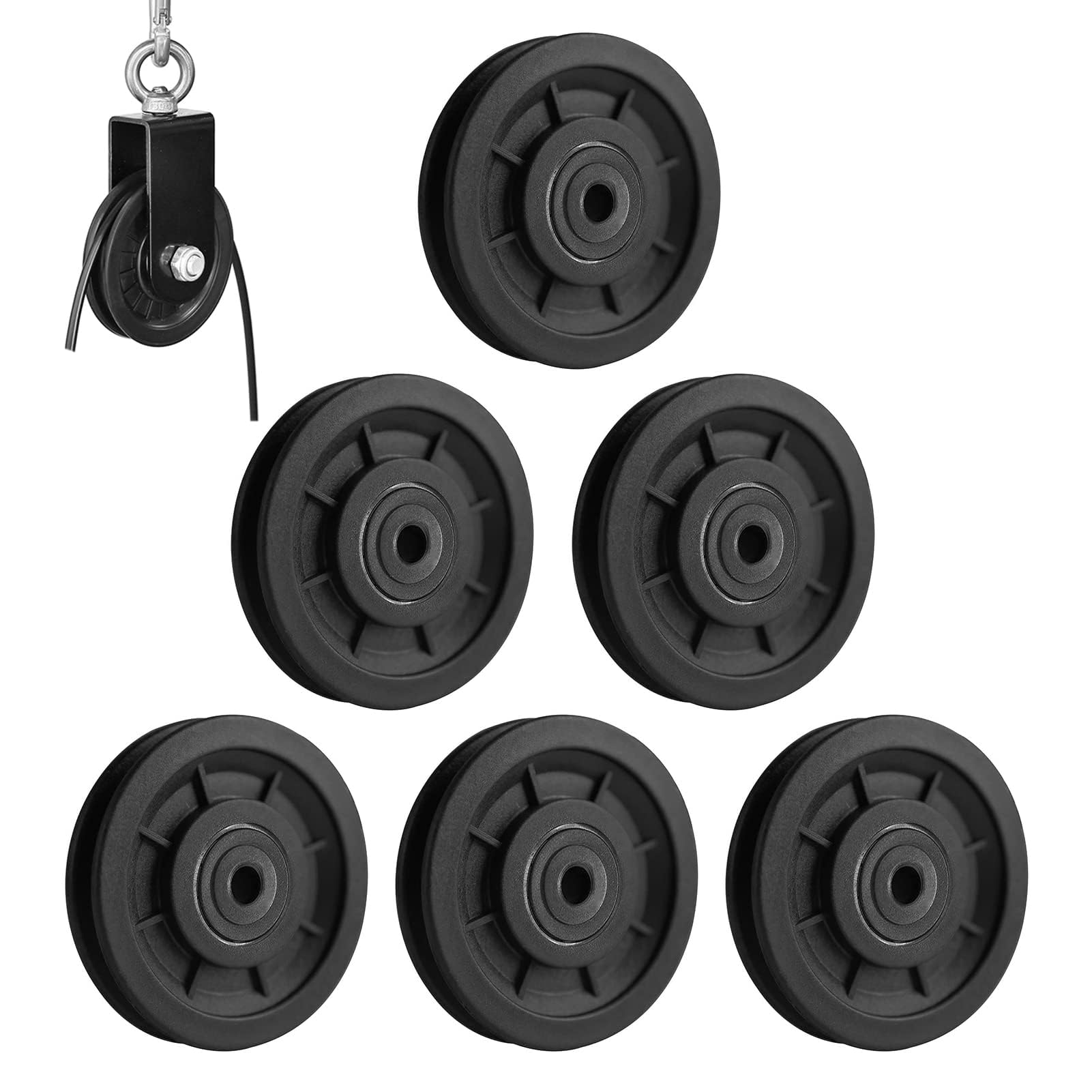 Poulie Musculation 90mm Lot de 6 Poulies Câble Fitness Machine avec Roulement (Remplacement Silencieuse Plastique Résistant Home Gym)