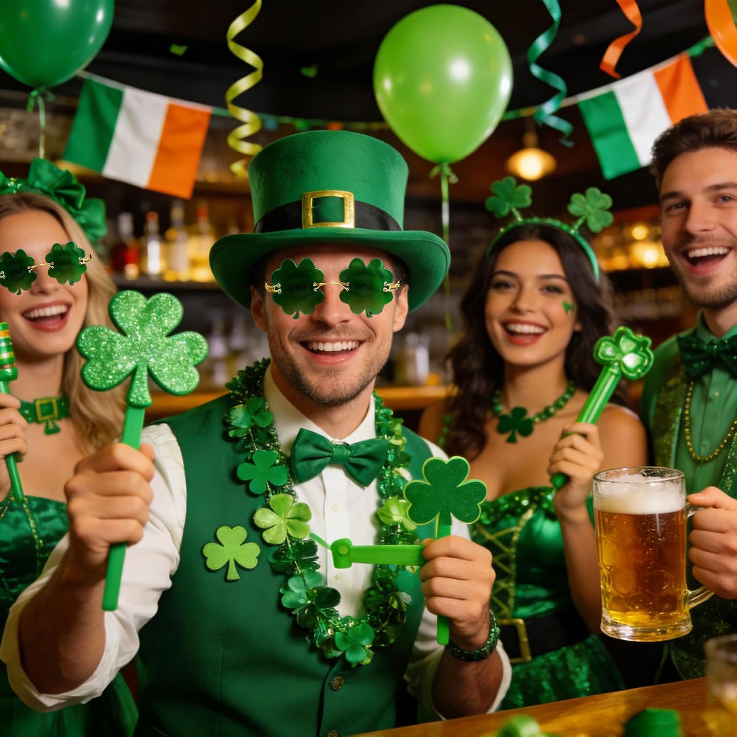 St. Patrick's Day Shamrock Glasses - Green Four Leaf Clover Sunglasses Party Favors & Accessories for Men Women - Fun Irish Costume Decor for St. Patrick's Day Celebration