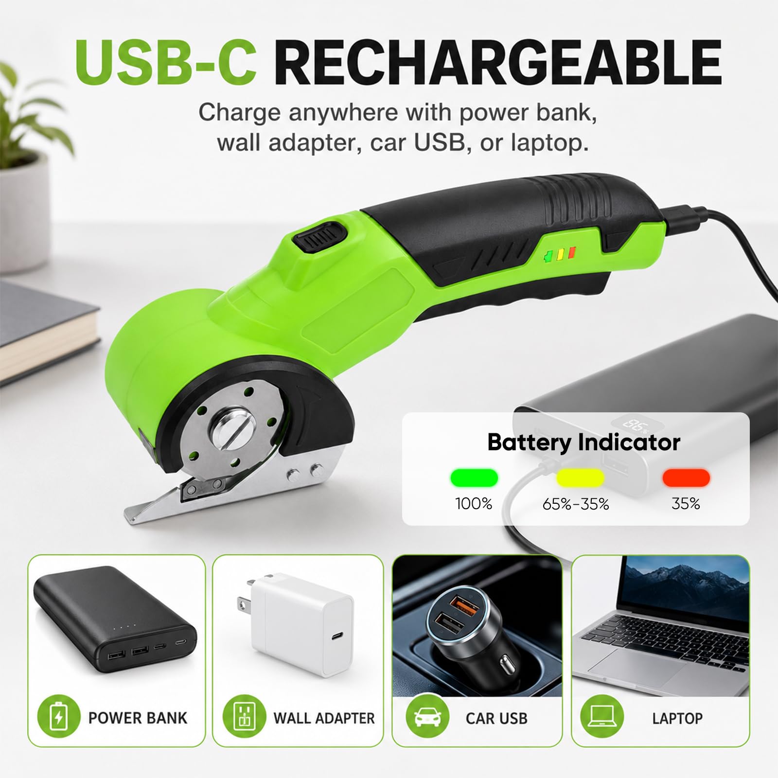 Ciseaux Électriques Sans Fil, Ciseaux Électriques sans Fil 3.6V | avec Lumière LED, Cutter Rotatif Rechargeable USB-C avec Boîte de Rangement, Puissant pour Tissu, Papier, Carton, Cuir, Tapis