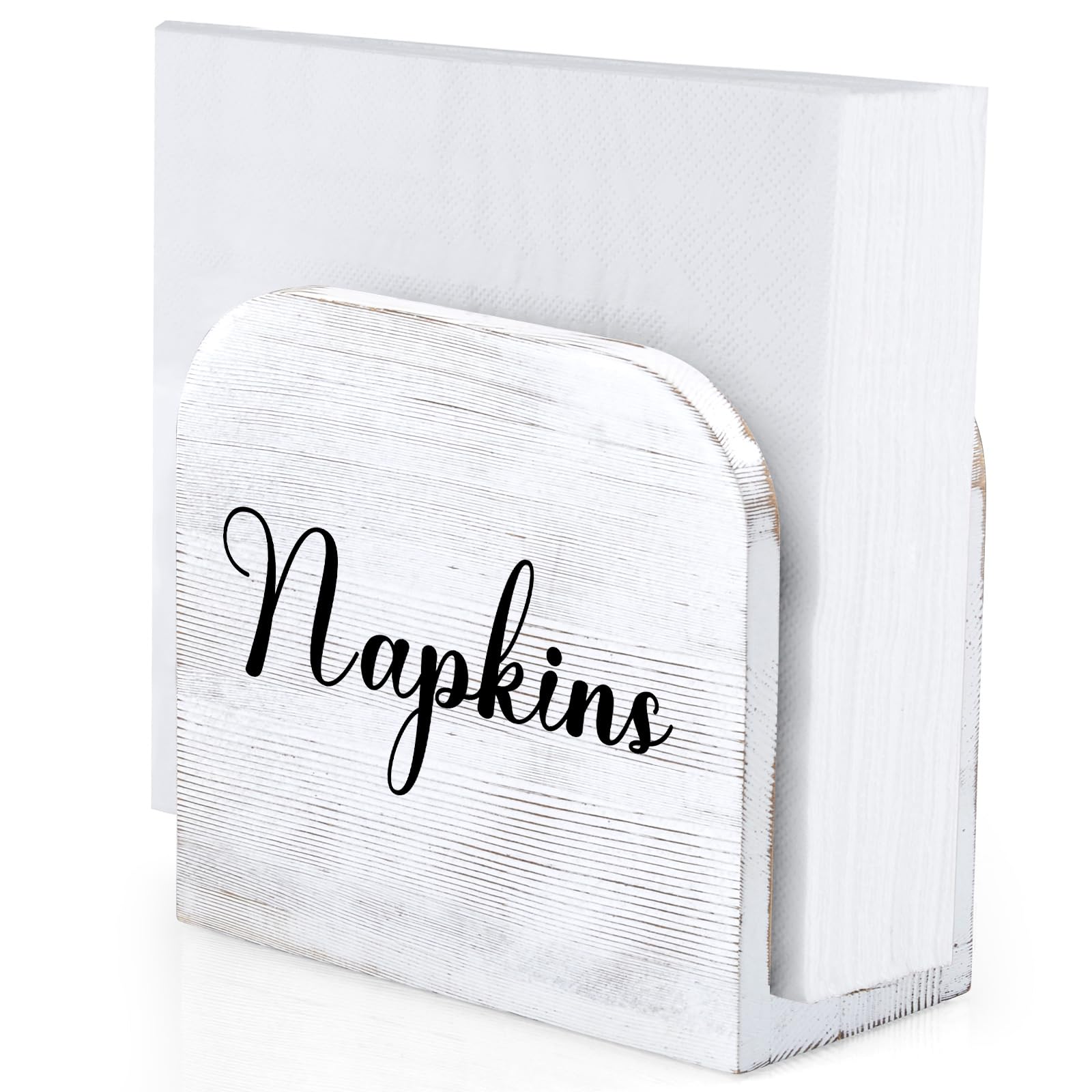 ALELION White-washed Wood Napkin Holder for Table, Wooden Upright Napkin Holders for Kitchen, Standing Napkin Dispenser for Rustic Kitchen Dining Room Party Cocktail Outdoor Decor