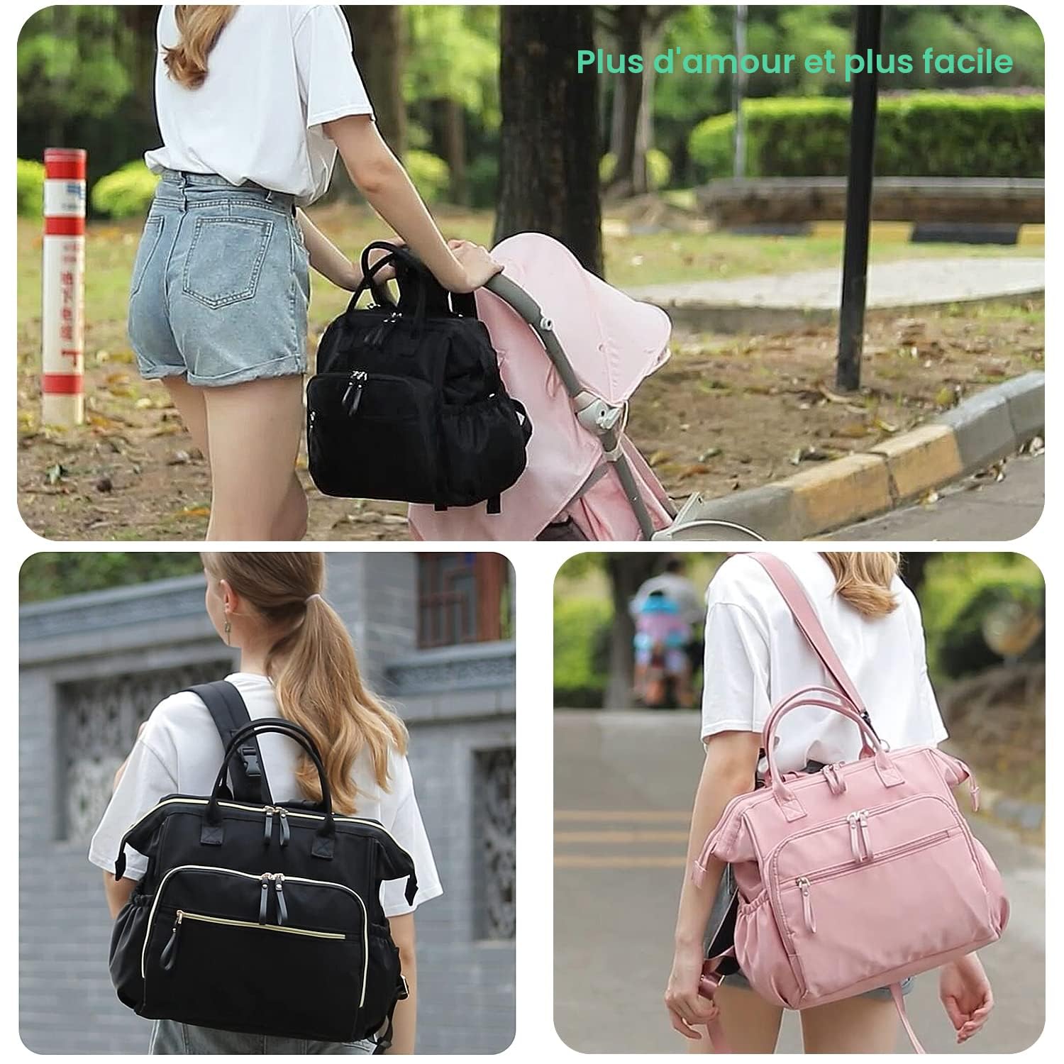 LORADI Sac à langer convertible, large ouverture sur le dessus, 14 poches, avec clip pour poussette, résistant à l'eau
