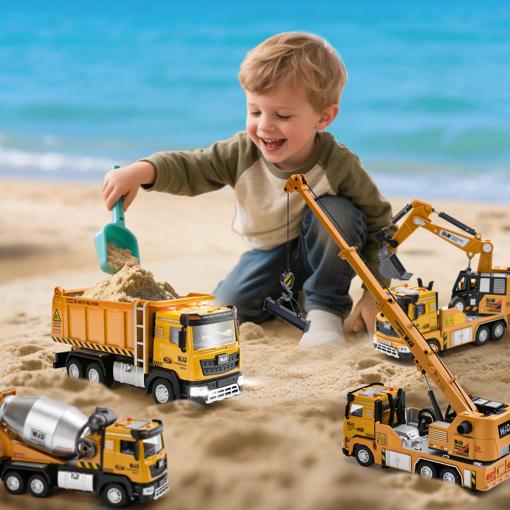 Véhicules de Chantier Enfants, 1:40 Camion Benne, Engins de Chantier Jouet avec Lumière et Son, Voiture Jeux Construction, Jouet Enfant 3 4 5 6 Ans Garcon