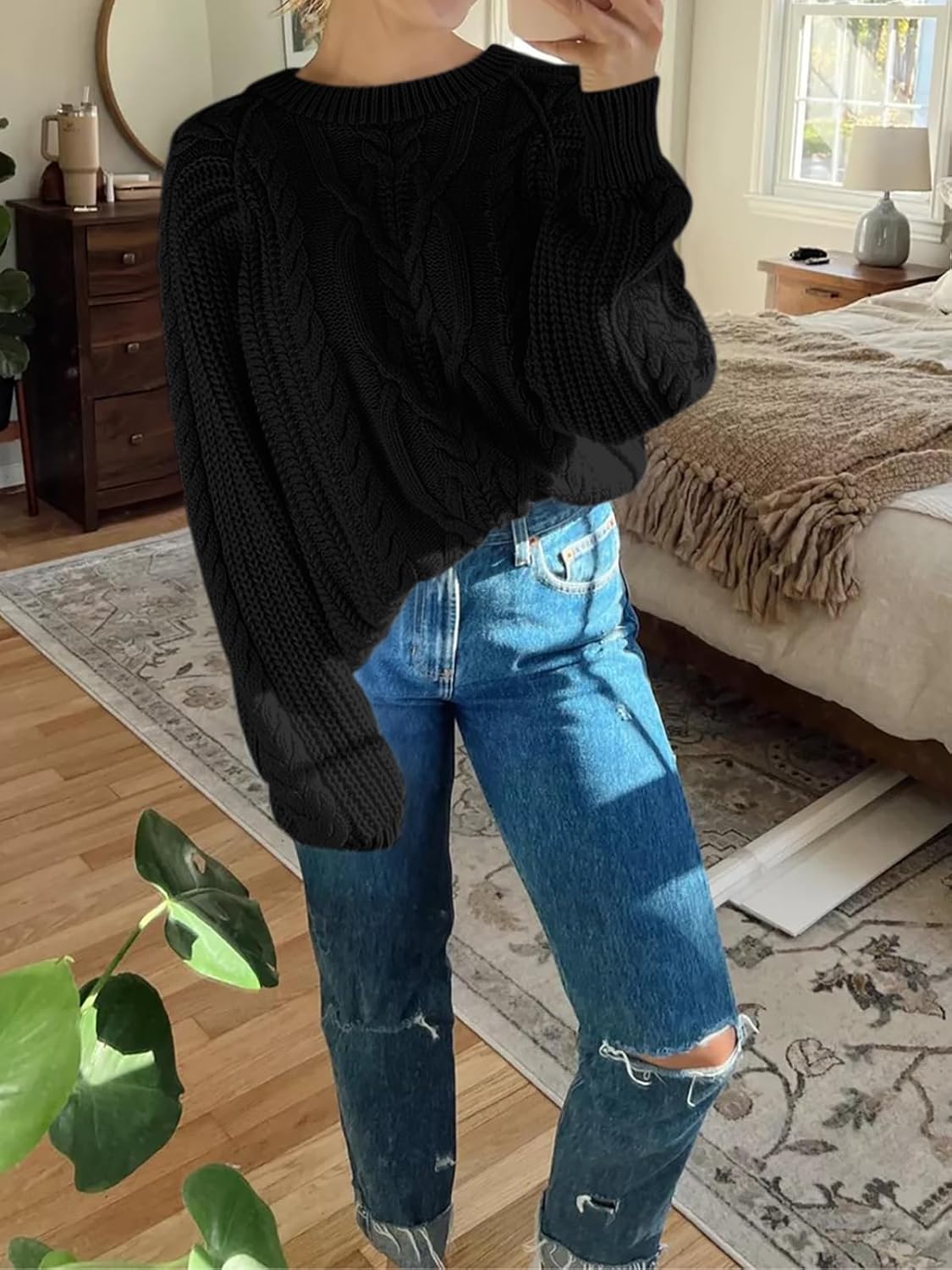 Cicy Bell Womens Oversized Cable Knit Sweaters Crew Neck Long Sleeve Fall Chunky Pullover Casual Loose Fit Sweater Tops - Image 6