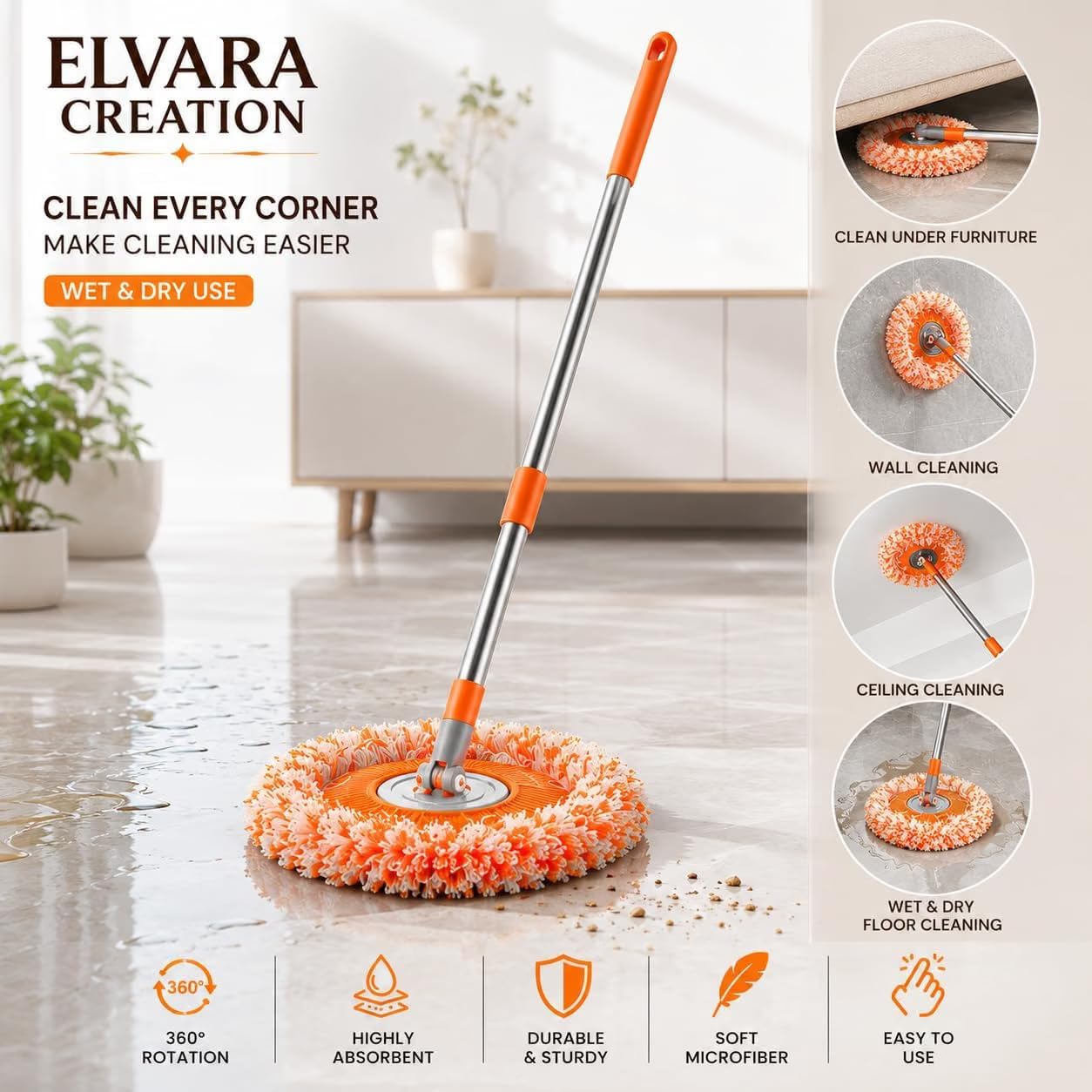 360 Rotating Microfiber Mop - Clean Floors, Walls & Ceilings -7 360 Rotating Microfiber Mop - Clean Floors, Walls & Ceilings -7