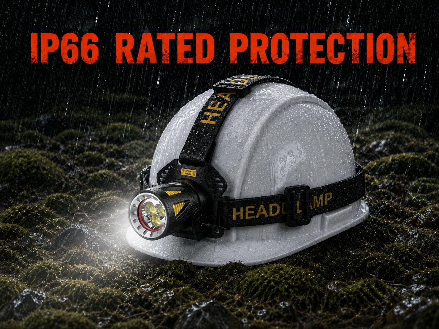Linterna frontal recargable de triple haz, 6500 K, 3 LED P50.2, haz de 450 yardas, IP66 | Haz triple, largo tiempo de funcionamiento, salida rápida inteligente de 8 segundos, resistente, fiable, luz blanca diurna