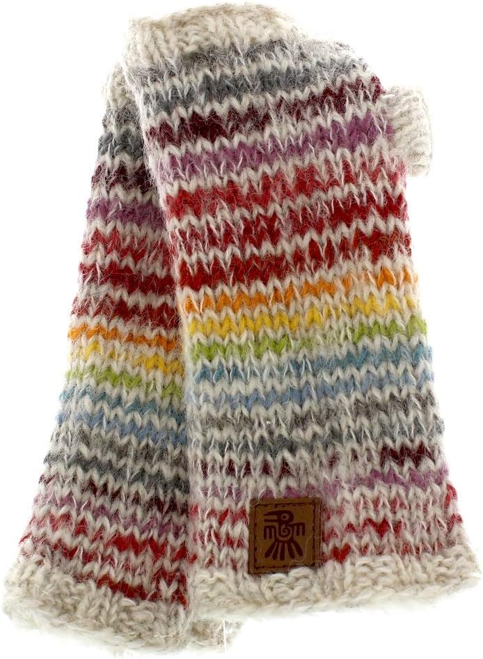 Women Wool Hand Warmers Fleece Lined Handknitted Random Stripe