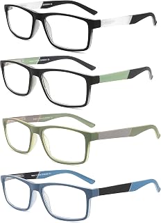 Reading Glasses Blue Light Blocking - Rectangular Eyeglasses for Men Women,4 Pairs Mix Color Anti Glare Filter Lightweight Spring Hinges Readers with Pouches(+2.75, multiplier_x)