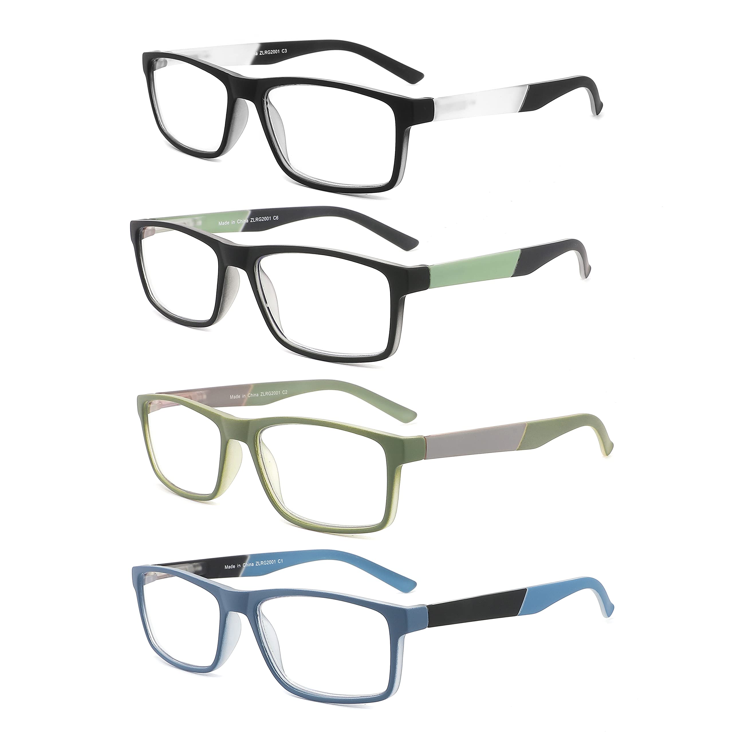 Reading Glasses Blue Light Blocking - Rectangular Eyeglasses for Men Women,4 Pairs Mix Color Anti Glare Filter Lightweight Spring Hinges Readers with Pouches(+1.75, multiplier_x)