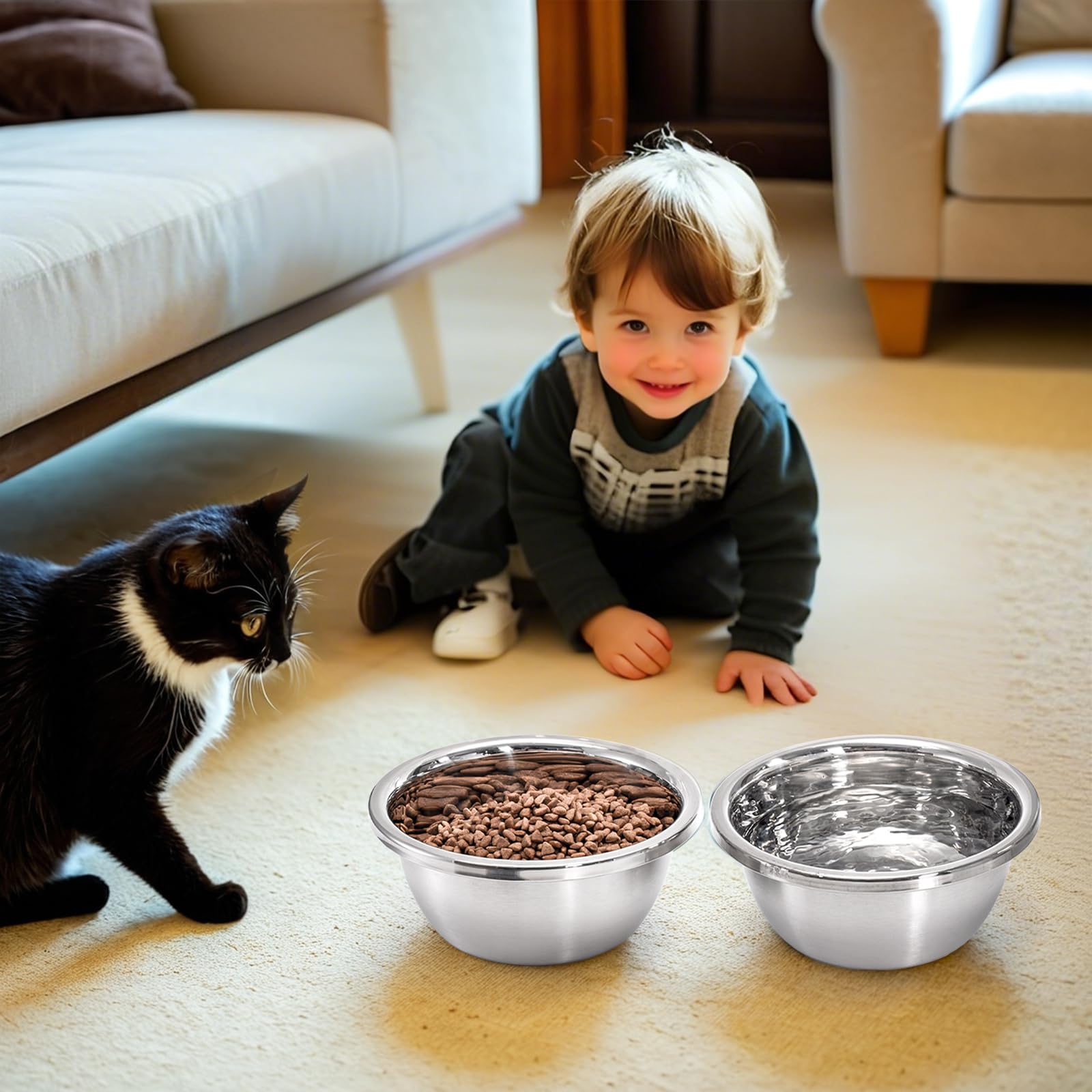 WRINGKIT Paquete de 10 cuencos de acero inoxidable para perros y gatos de 7 tazas, cuenco de metal de 8 pulgadas de diámetro, cuencos de repuesto gruesos duraderos para comida y agua, perros pequeños