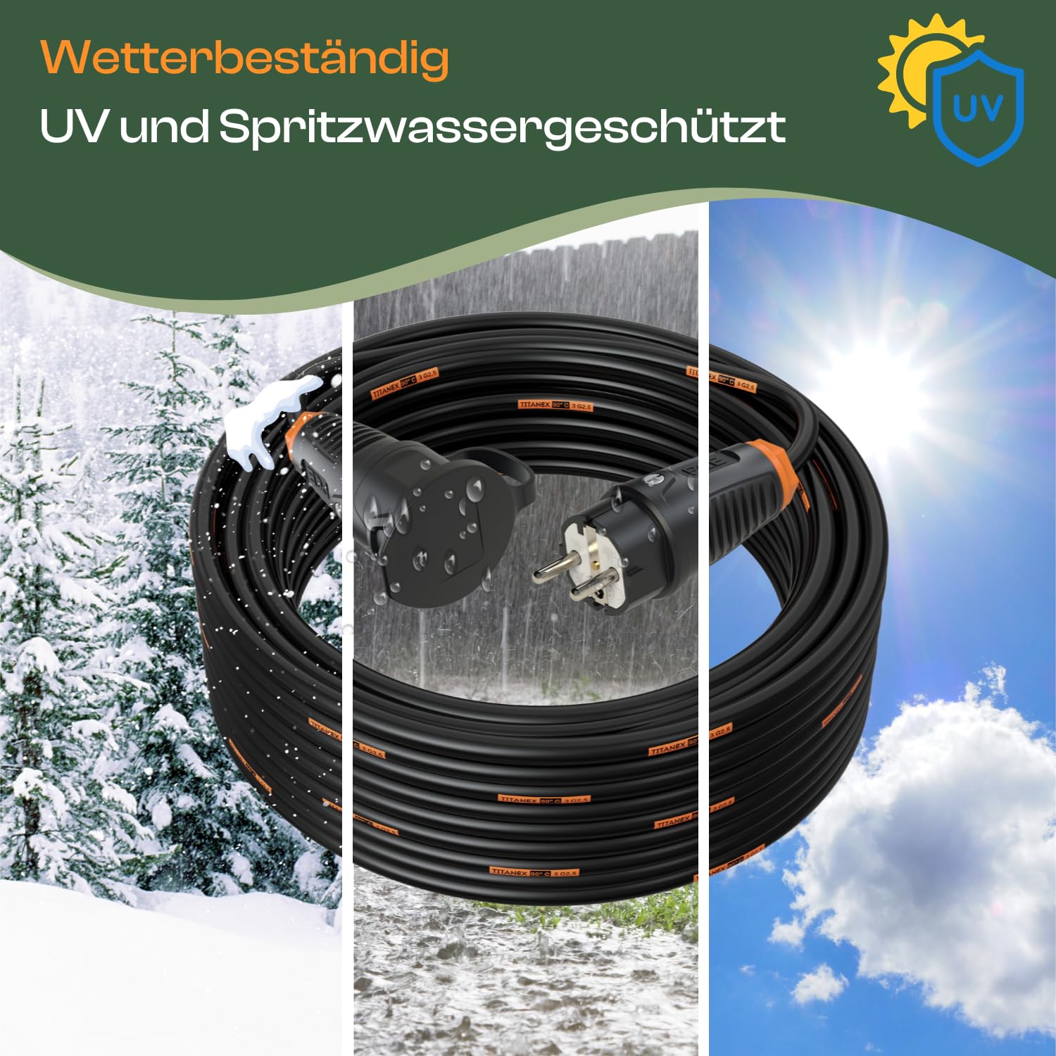 maxgo verlängerungskabel 5 Meter IP54 außen verlängerung 5m stromkabel außenbereich Kabel Strom verlaengerungskabel Voll-gummikabel PCE H07RN-F 3x2,5mm² schuko Outdoor Extension Cord