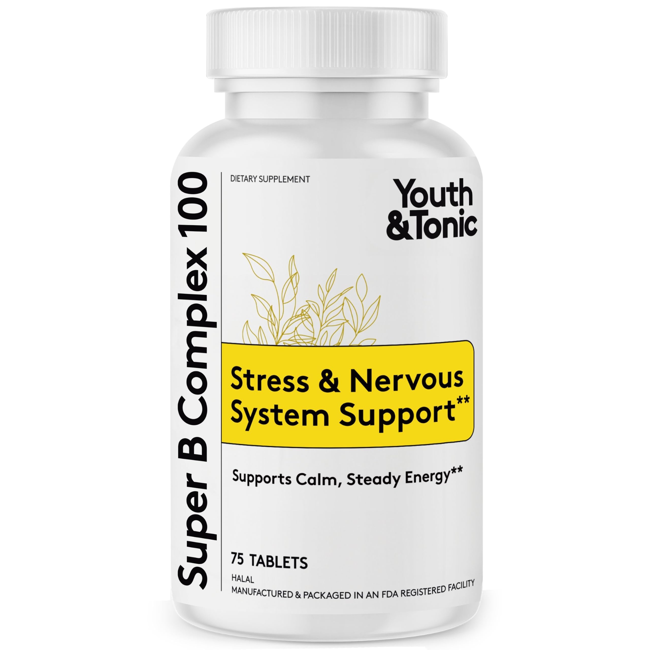 Youth & Tonic Super B Complex 100, Stress B Complex, PABA B-100 Vitamins 75 Count (Pack of 1)