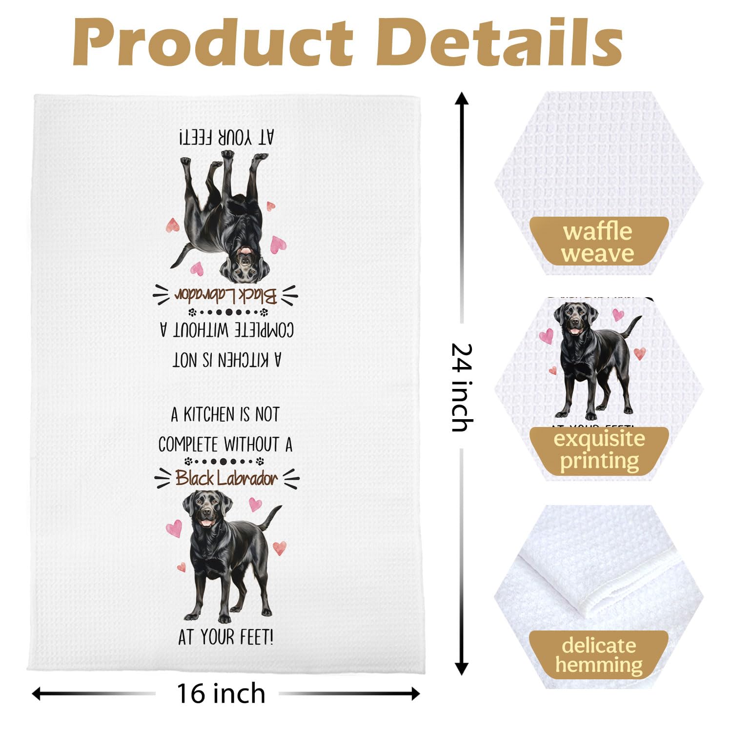 Black Lab Kitchen Towels - Funny Black Lab Gifts Decorative Waffle Dish Towels, Labrador Retriever Gifts Hand Towel, Tea Towel, 16x24 Inches