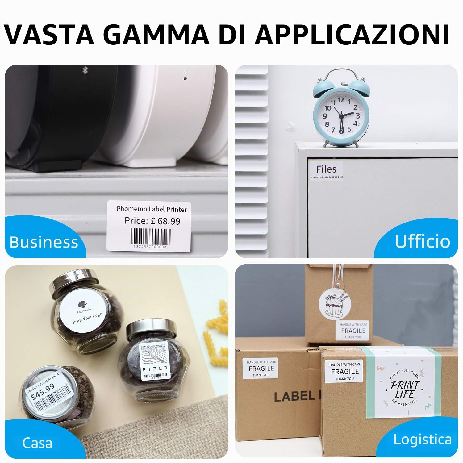 Confezione da 6 etichette autoadesive per stampante Phomemo M120/M110, 50 x 30 mm, per stampanti Phomemo M110/M120/M220/M108/M100/M150/M250/M260