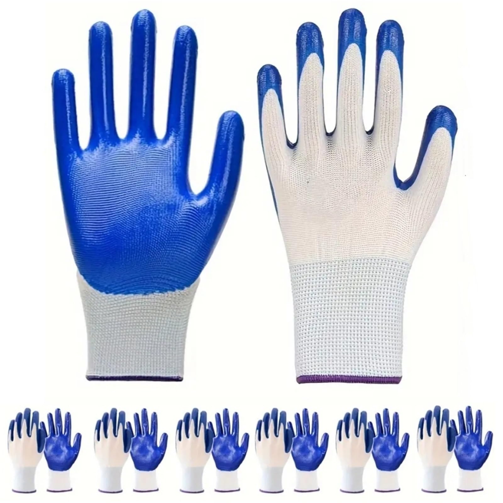 Gants De Travail Antidérapants Gants de travail enduits caoutchouc antidérapants for hommes, gants d'entrepôt industriel jardinage(Blue 6Pairs)