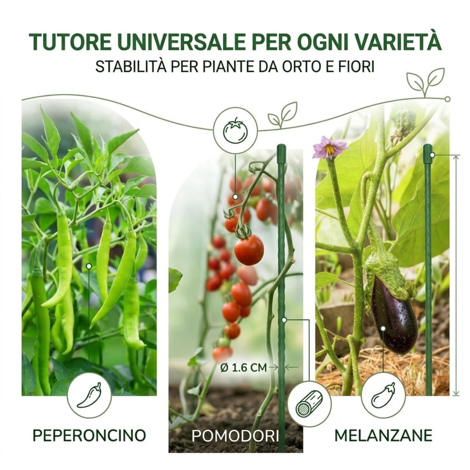 25PZ Cannette in Metallo Plasticato ø16 mm h. mt 2,10 Tutore in Metallo Rivestito in Plastica, Canne Reggi Piante a Superficie Zigrinata Idelae per Orti, Serre, Vivai, Giardini Ancoraggio