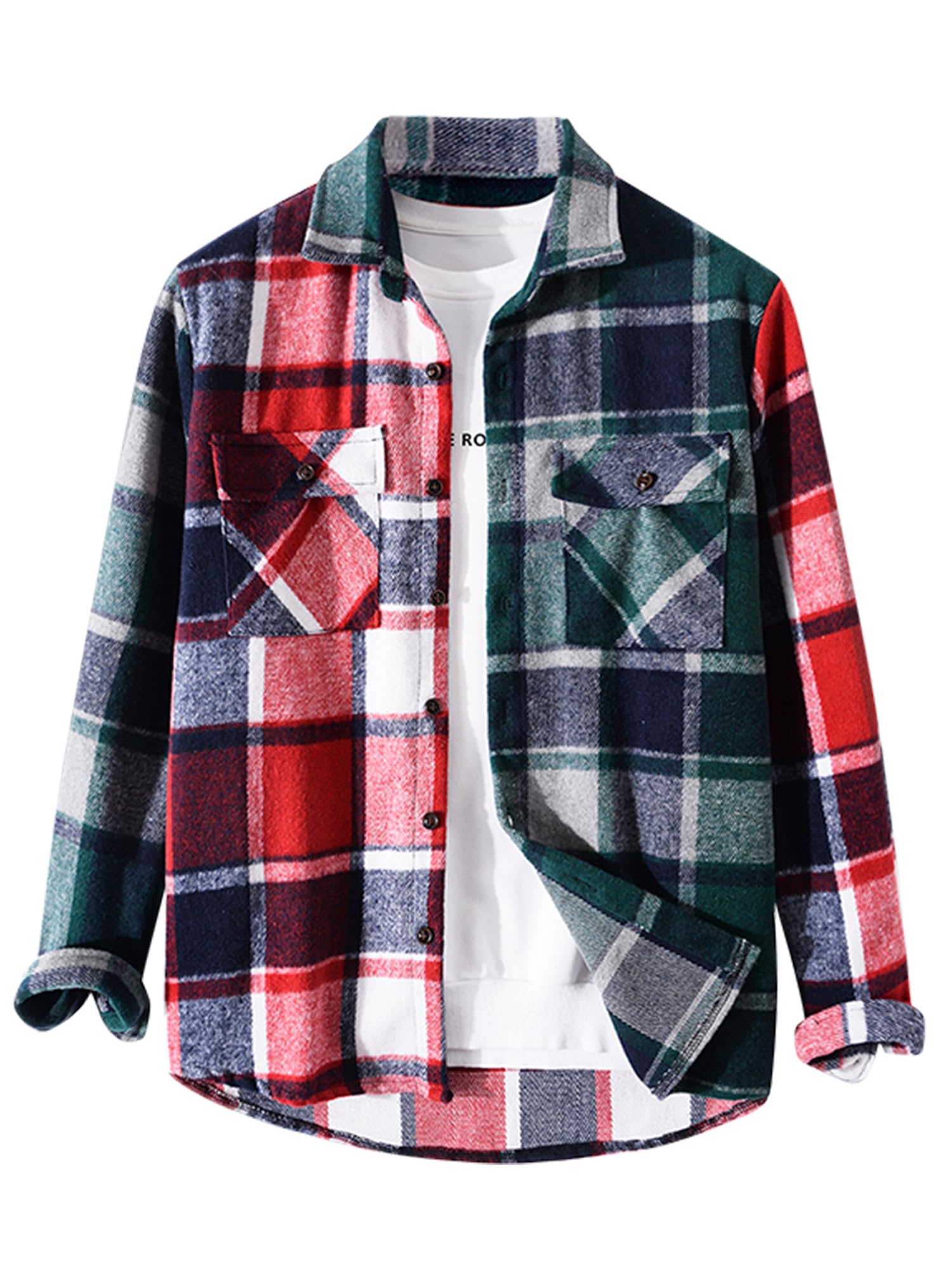 ZAFUL Unisex Plaid Flannel Shirt Jacket Button Down Long Sleeve Pocket Coat Outwear
