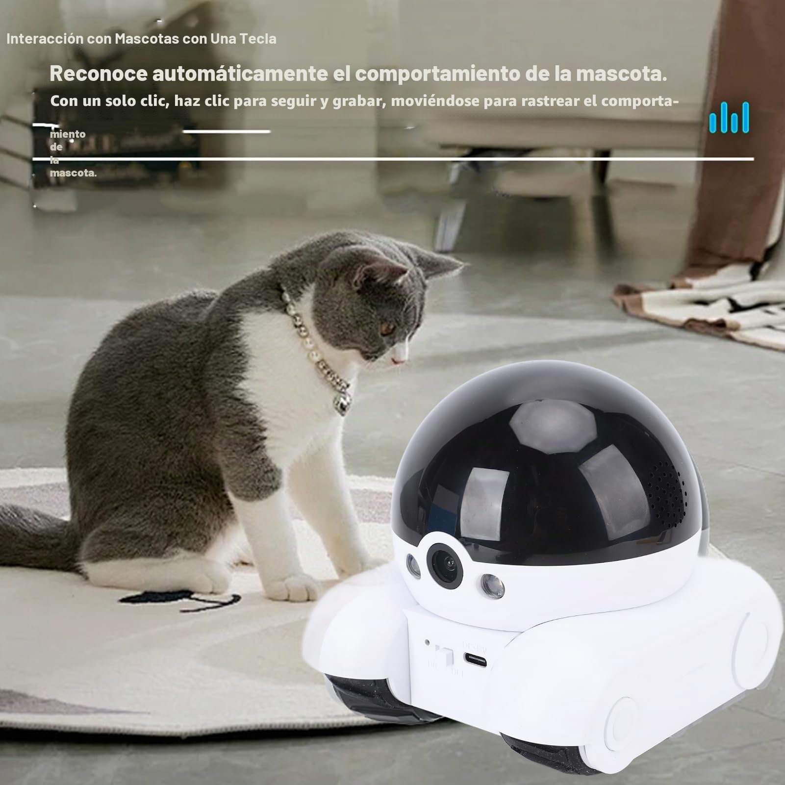 Sxhlseller Cámara Robot sobre Ruedas, Lente Dual de 2MP 1080p Rotatable, Cámara de Mascota Móvil con Aplicación de Teléfono, Conversación de 2 Vías, Detección de Movimiento, Batería de