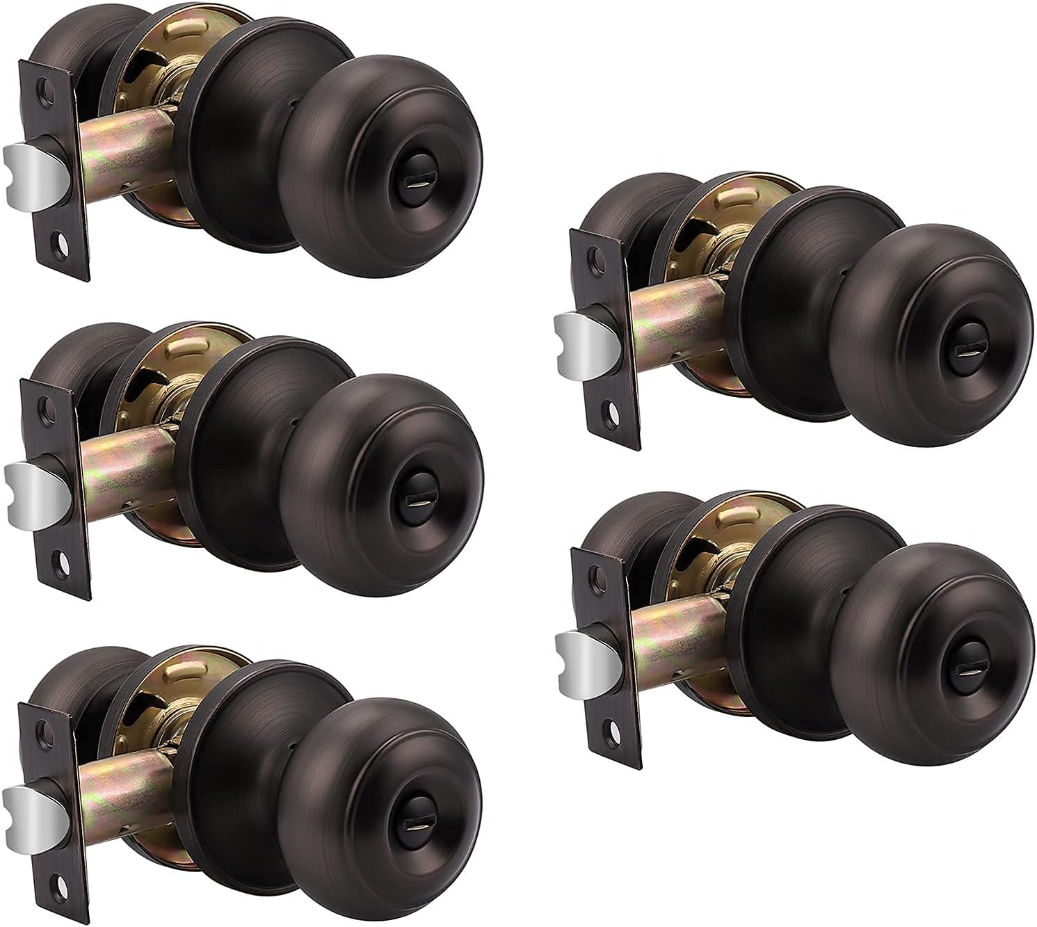 Probrico (3 Set Entry Door Knobs and Double Cylinder Deabolt Lock Set with (5 Pack) Privacy Door Knobs, Interior Exterior Door Lock Knobs, Oil Rubbed Bronze Finish