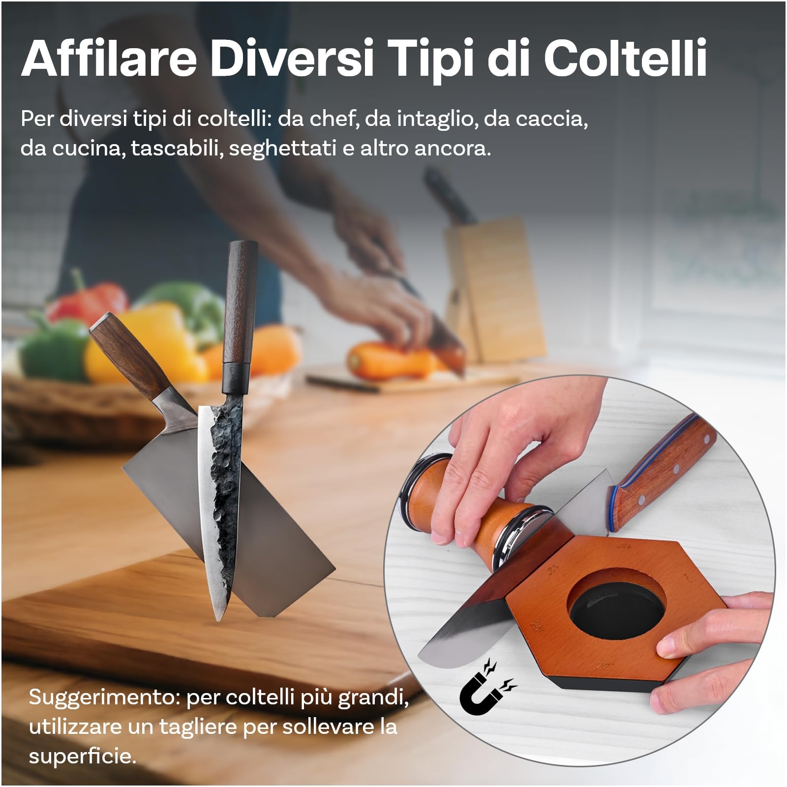 Affilacoltelli a Rullo di MMOBIEL – 6 Angoli Magnetici (12°, 15°, 17°, 19°, 22°, 25°) - Affila Coltelli da Cucina - Affilatore con 2 Dischi Diamantati - Kit Manuale - Regalo Natale Donna & Uomini