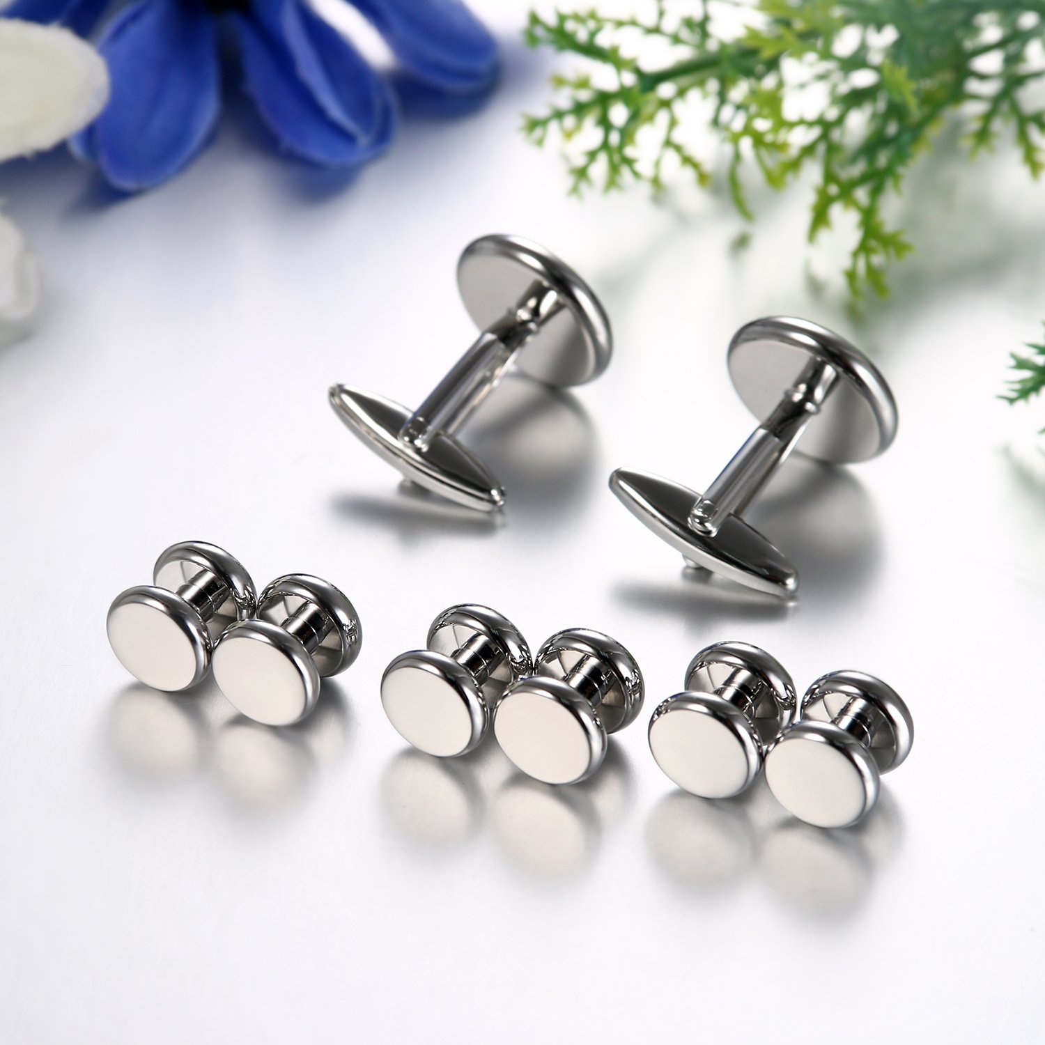 JewelryWe Spinki do mankietów dla mężczyzn: 3/6 par okrągłych prostokątnych kwadratowych ośmiokąt kula stras spinki do mankietów mężczyźni stop spinki do mankietów guziki prezent na ślub, zaręczyny,
