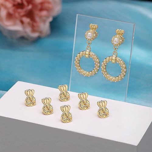 Miniatura 4 de 3 pares de aretes hipoalergénicos, chapados en oro de 18 quilates, ajustables para aretes pesados y tachuelas (blanco + dorado)