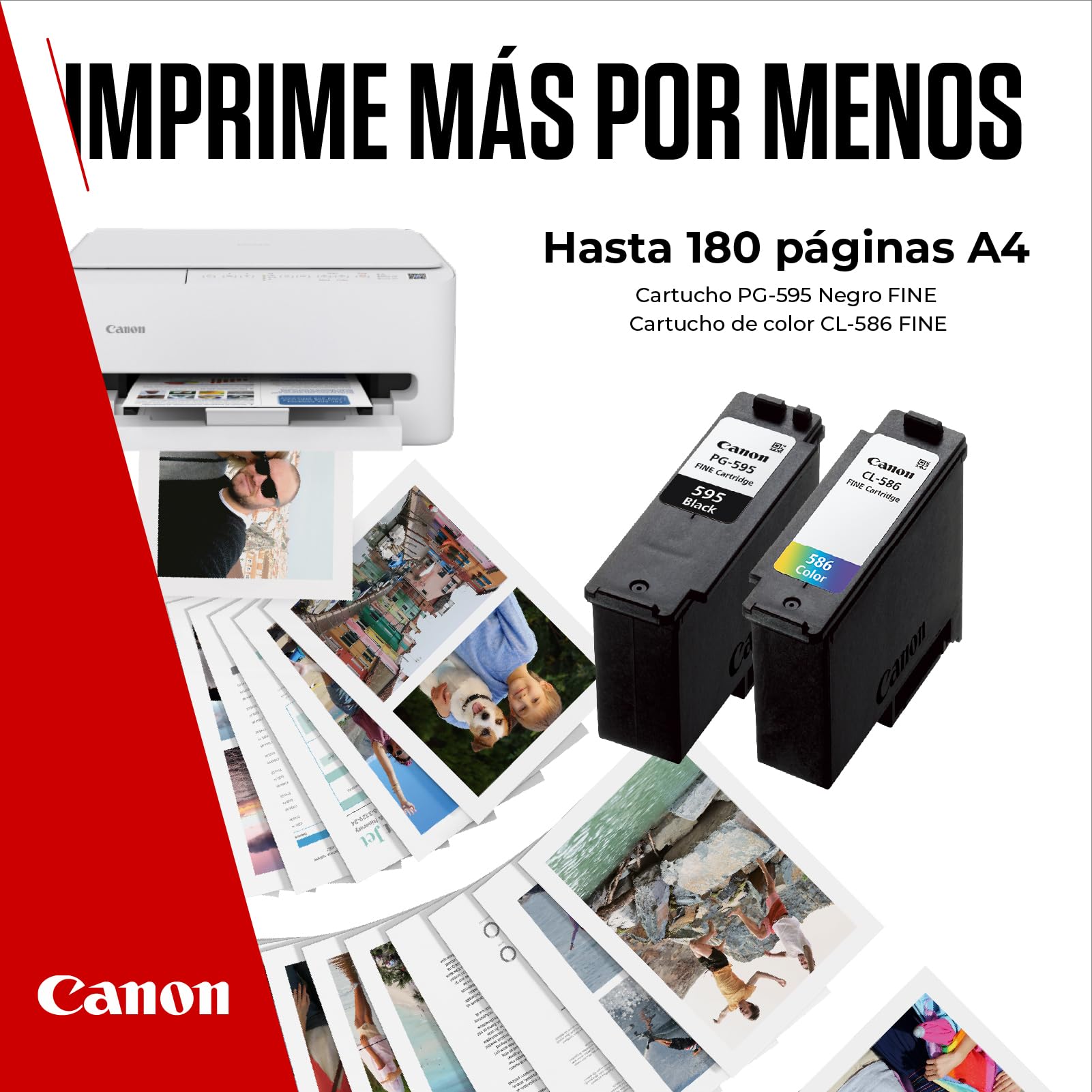 Canon PG-595 / CL-586 Cartuchos de Tinta Original, 1 Cartucho Negro y 1 Cartucho Color, Incluye Papel fotográfico 4x6 (50 x Hojas) GP-501