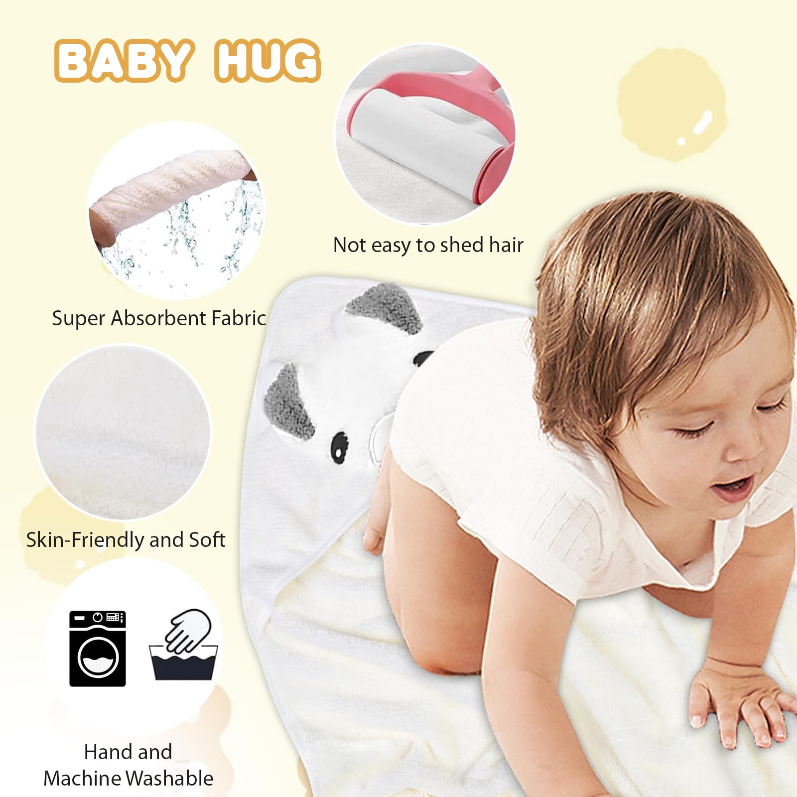XdealCozyxc Hooded Baby Towel, Ultra Soft Bath Towels Newborn with Hood for Boy and Girl (White), 105*105 - Image 4
