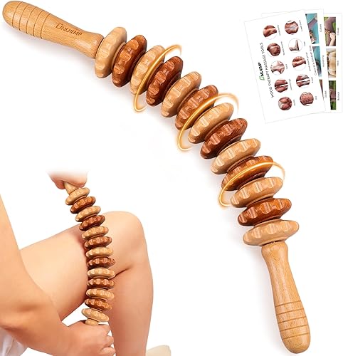 Miniatura 9 de ONUEMP 2 herramientas de masaje de terapia de madera, rodillo de masaje de madera y cuerda de rodillo masajeador de espalda, kit de maderoterapia
