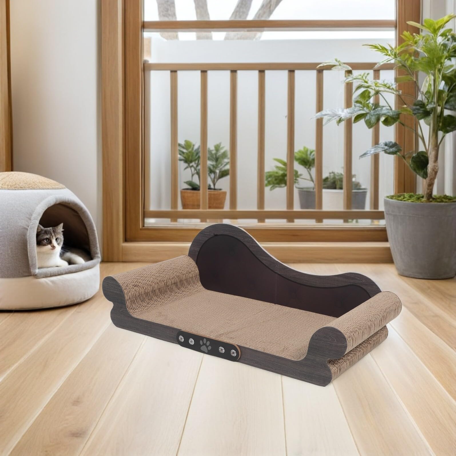 LIOOBO Kratzsofa für Katzen aus Verschleißfester Wellpappe mit Großem Liegebereich Modernes Design für Indoor Katzen zur Krallenpflege und Kratzschutz Am Sofa