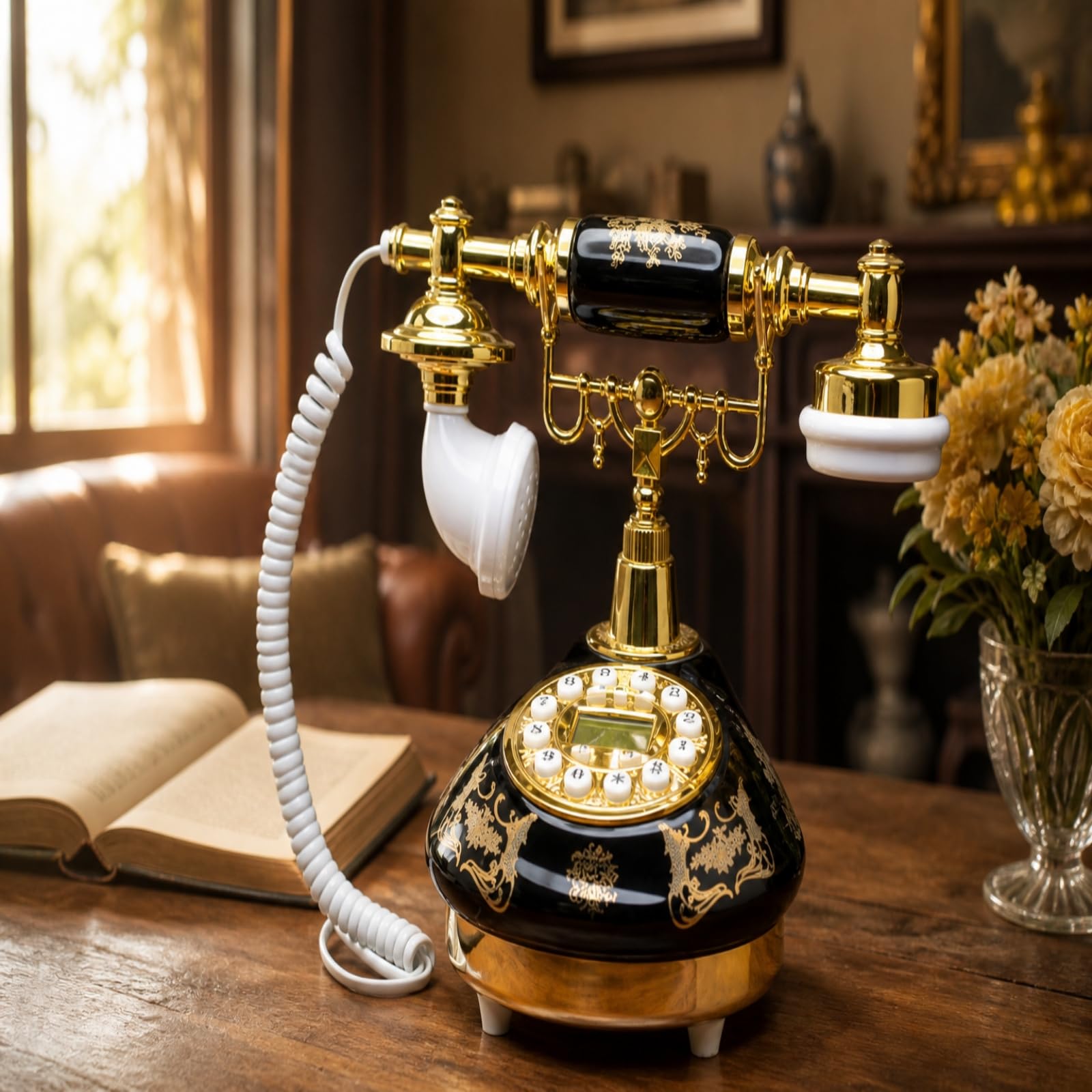 Colcolo Teléfono de Cerámica Antiguo Teléfono Retro Teléfono Fijo Teléfono Decorativo con Estética Nostálgica y Carácter de Material Cerámica y Metal Adecuado